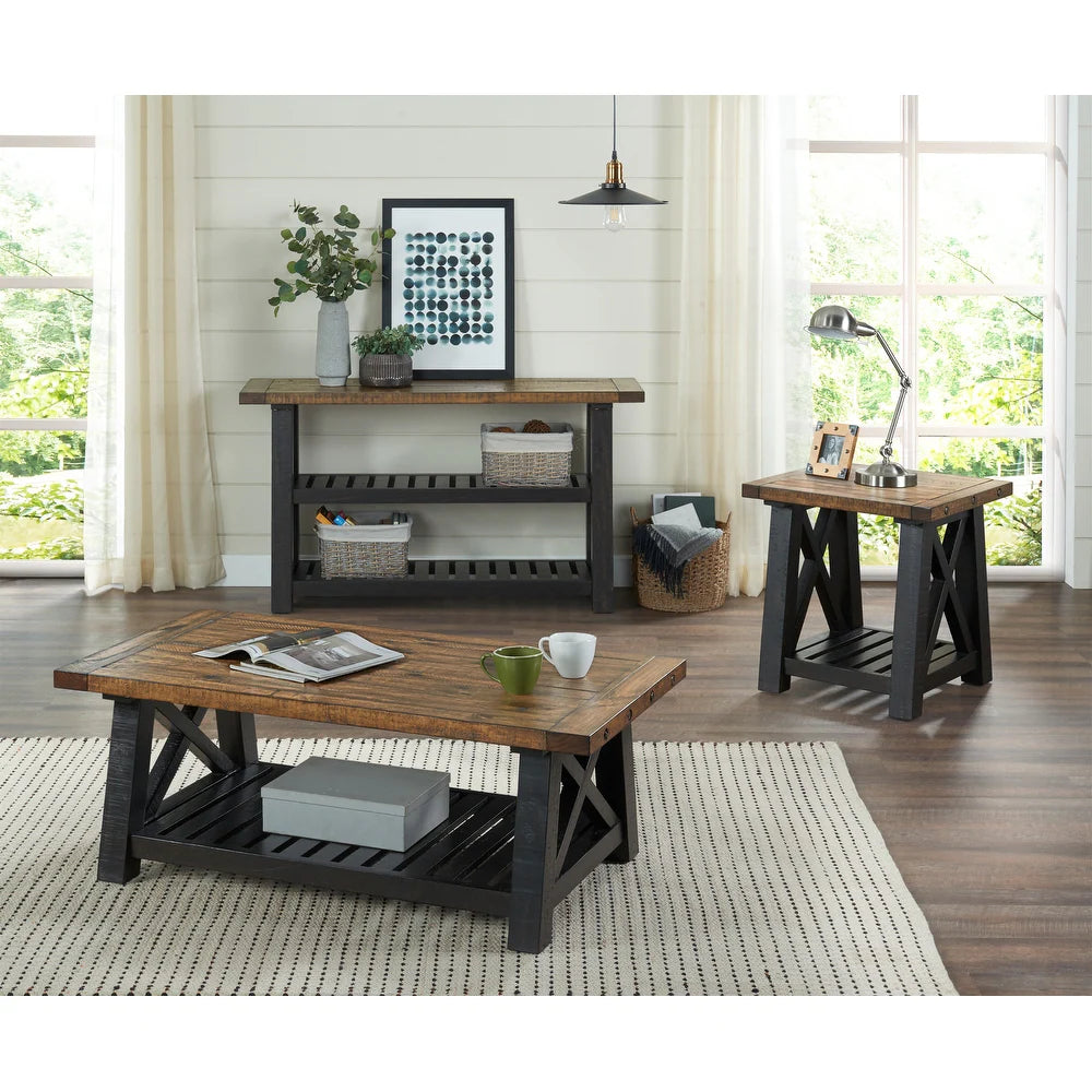 Bolton Solid Wood Coffee Table - Black Stain and Natural - Wood