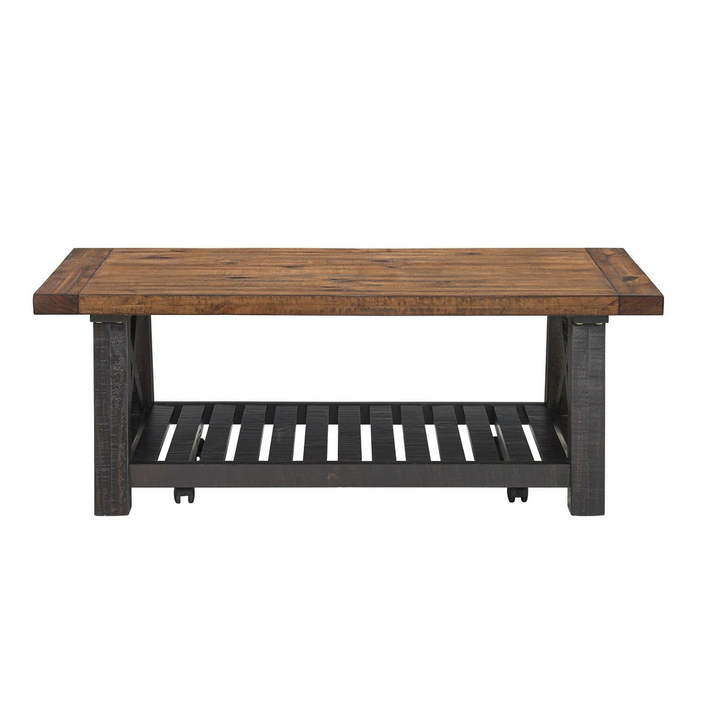 Bolton Solid Wood Coffee Table - Black Stain and Natural - Wood