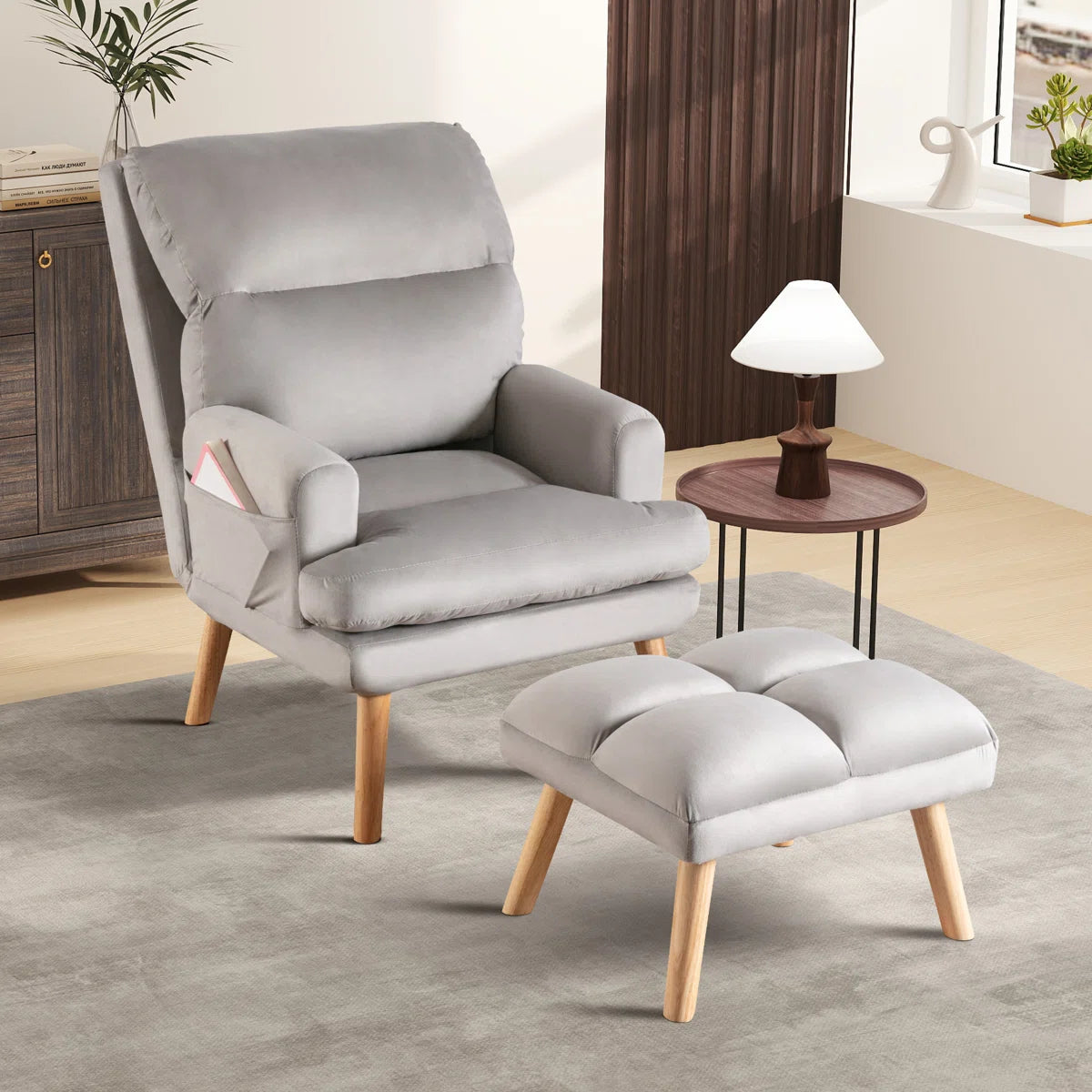 44.1''W Modern Upholstered Standard Reclining Accent Chair - Gray Velveet SHOWROOM ITEM