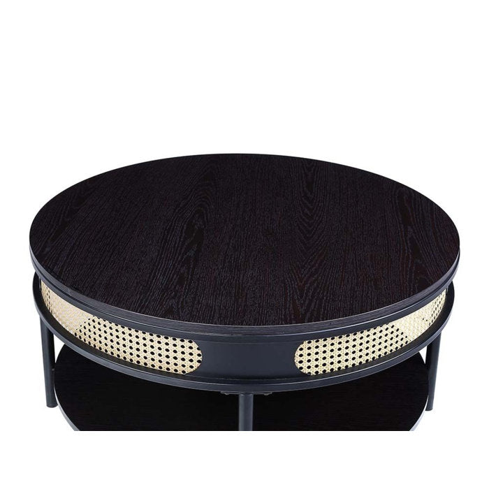 1 Open Shelf Round Coffee Table with Metal Legs, Black