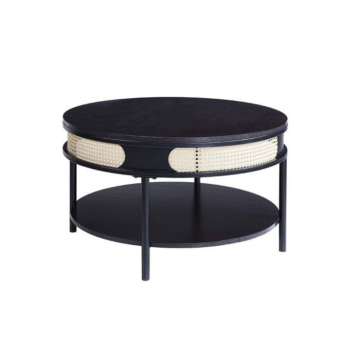 1 Open Shelf Round Coffee Table with Metal Legs, Black