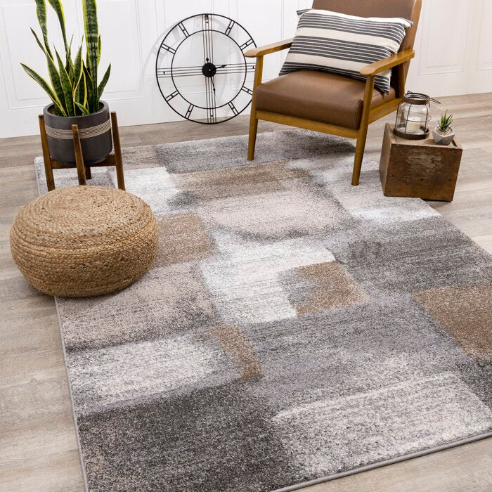 Menoher Performance Gray/Brown Rug, Rectangle 6'7'' x 9'6''