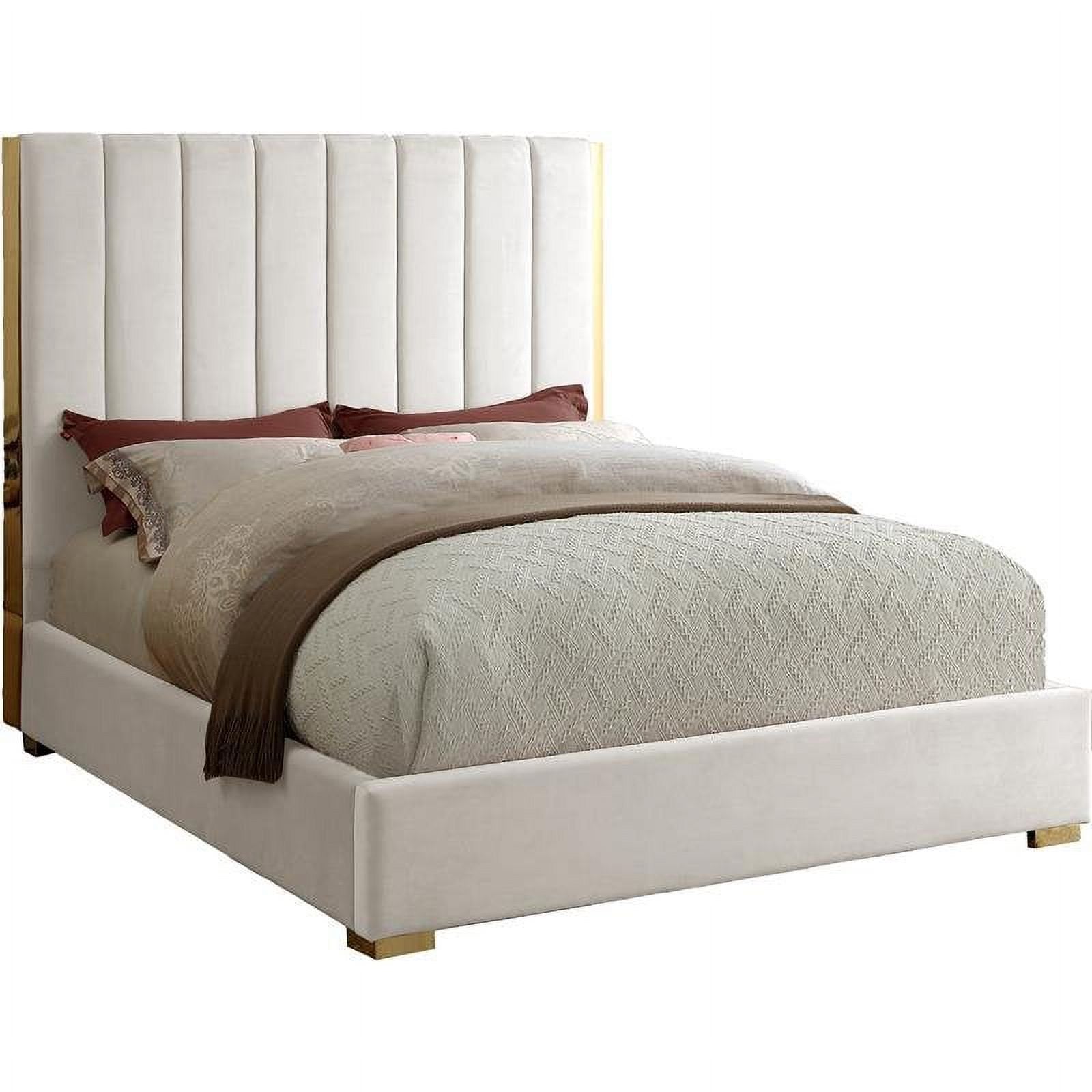 Becca Metal and Velvet Queen Bed in Cream - Headboard ONLY