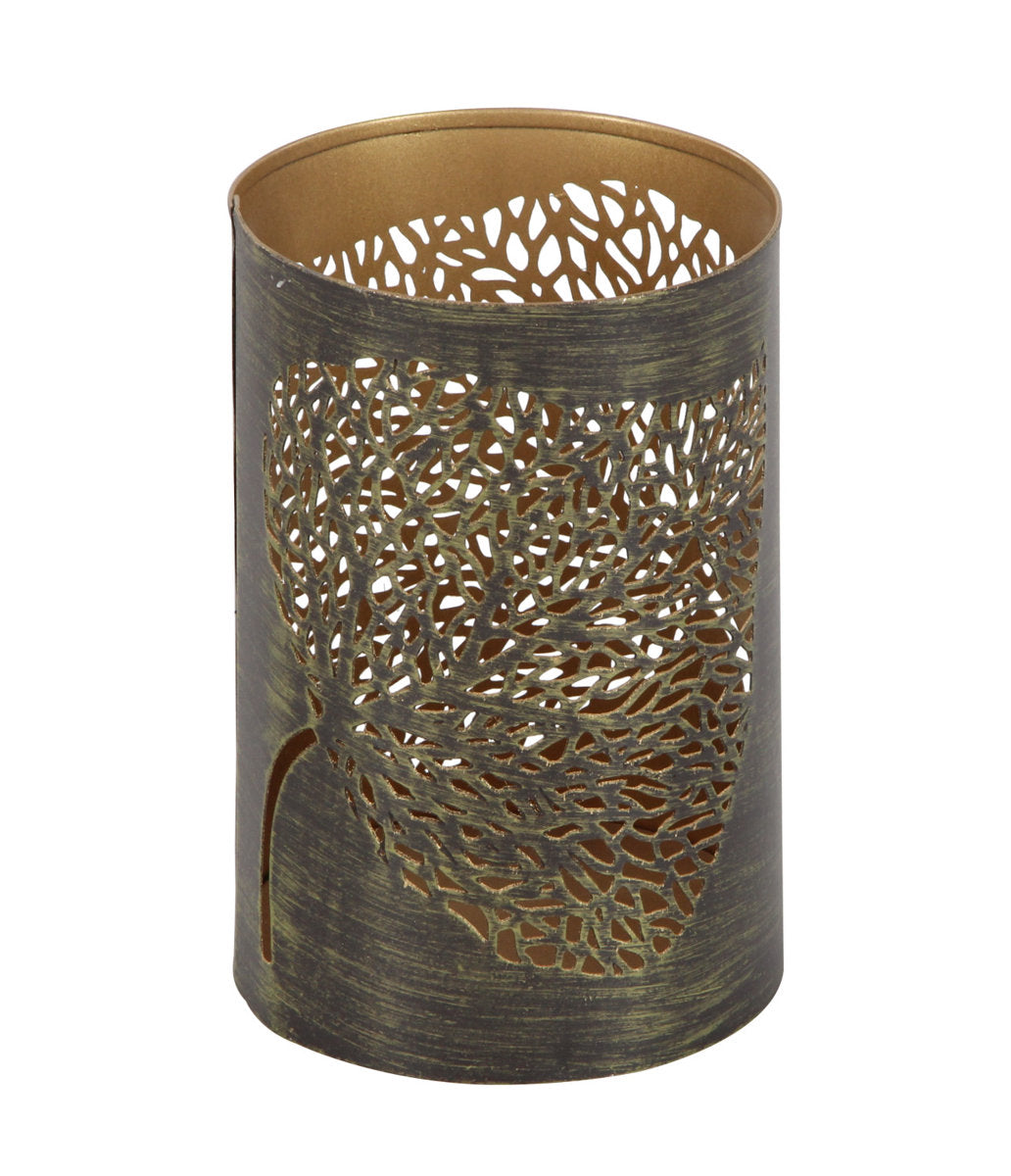 Metal Leaf Decorative Indoor Outdoor Copper Candle Lantern Set