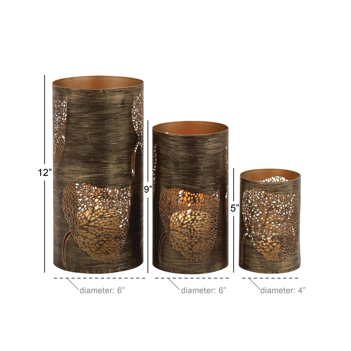 Metal Leaf Decorative Indoor Outdoor Copper Candle Lantern Set