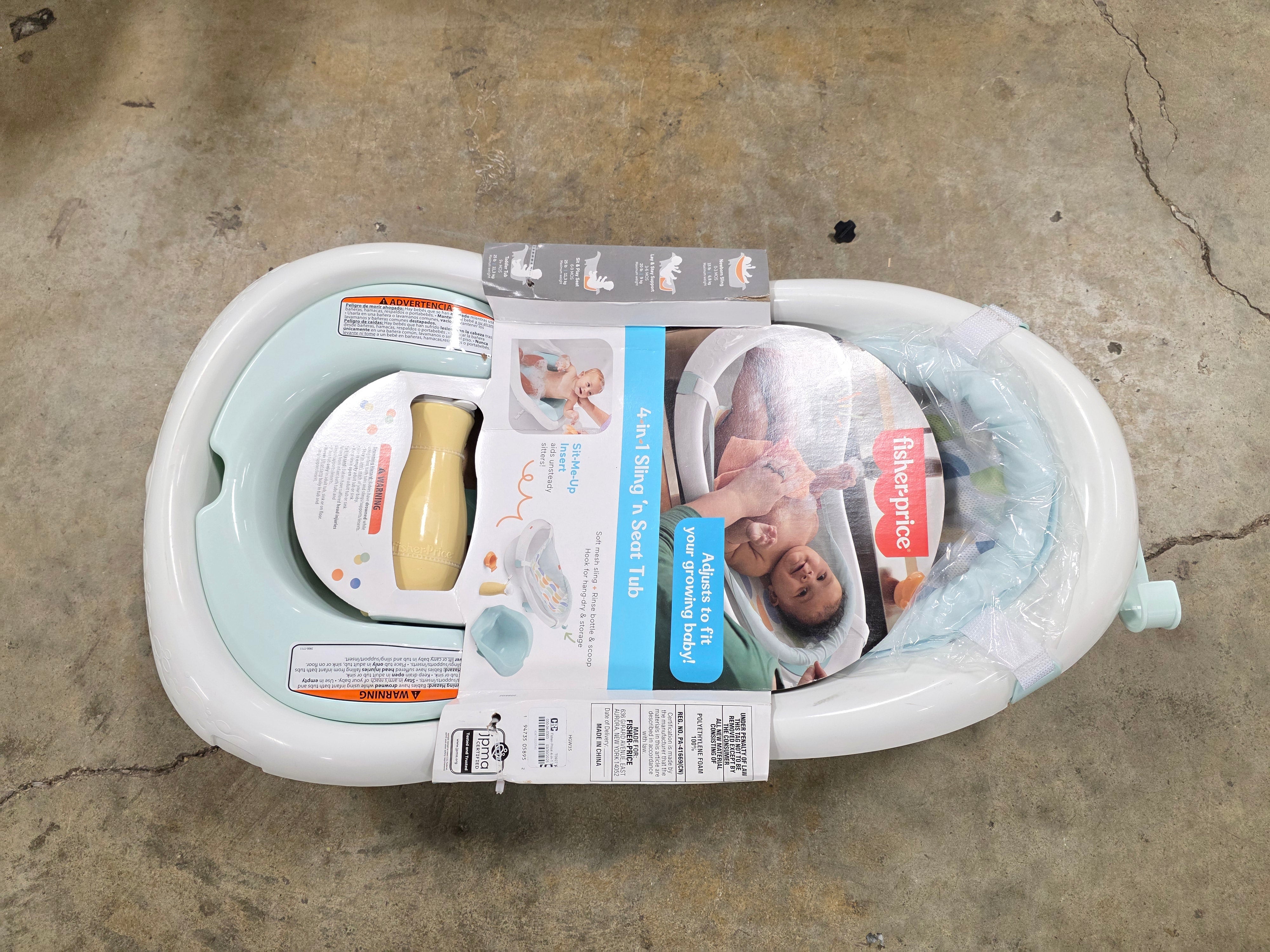 Baby to Toddler Bath 4-in-1 Sling ‘n Seat Tub with Removable Infant Support and 2 Toys, Climbing Leaves