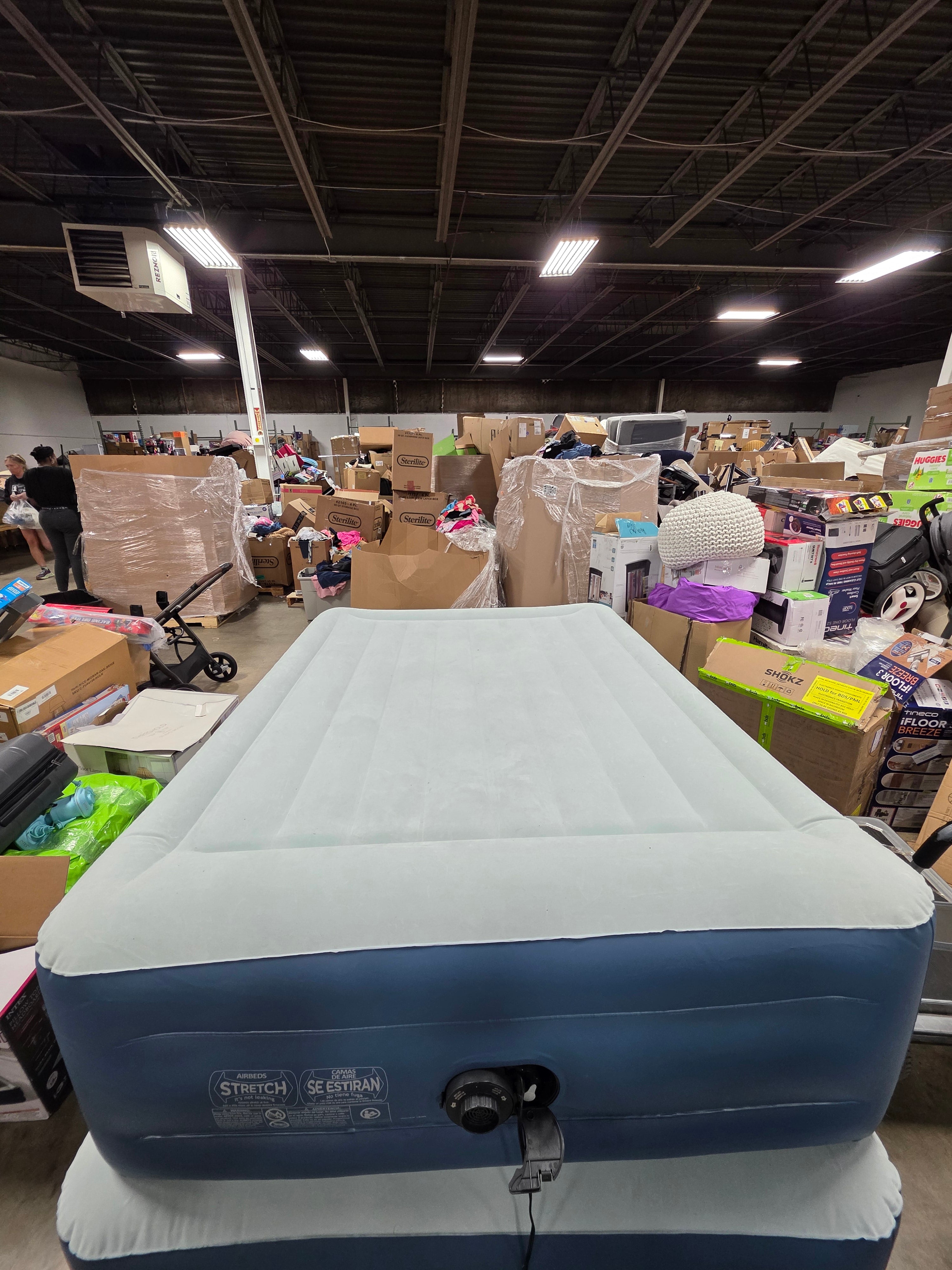 Elevated  Pillow Rest Queen Air Mattress with Internal Pump - Off-White/Blue