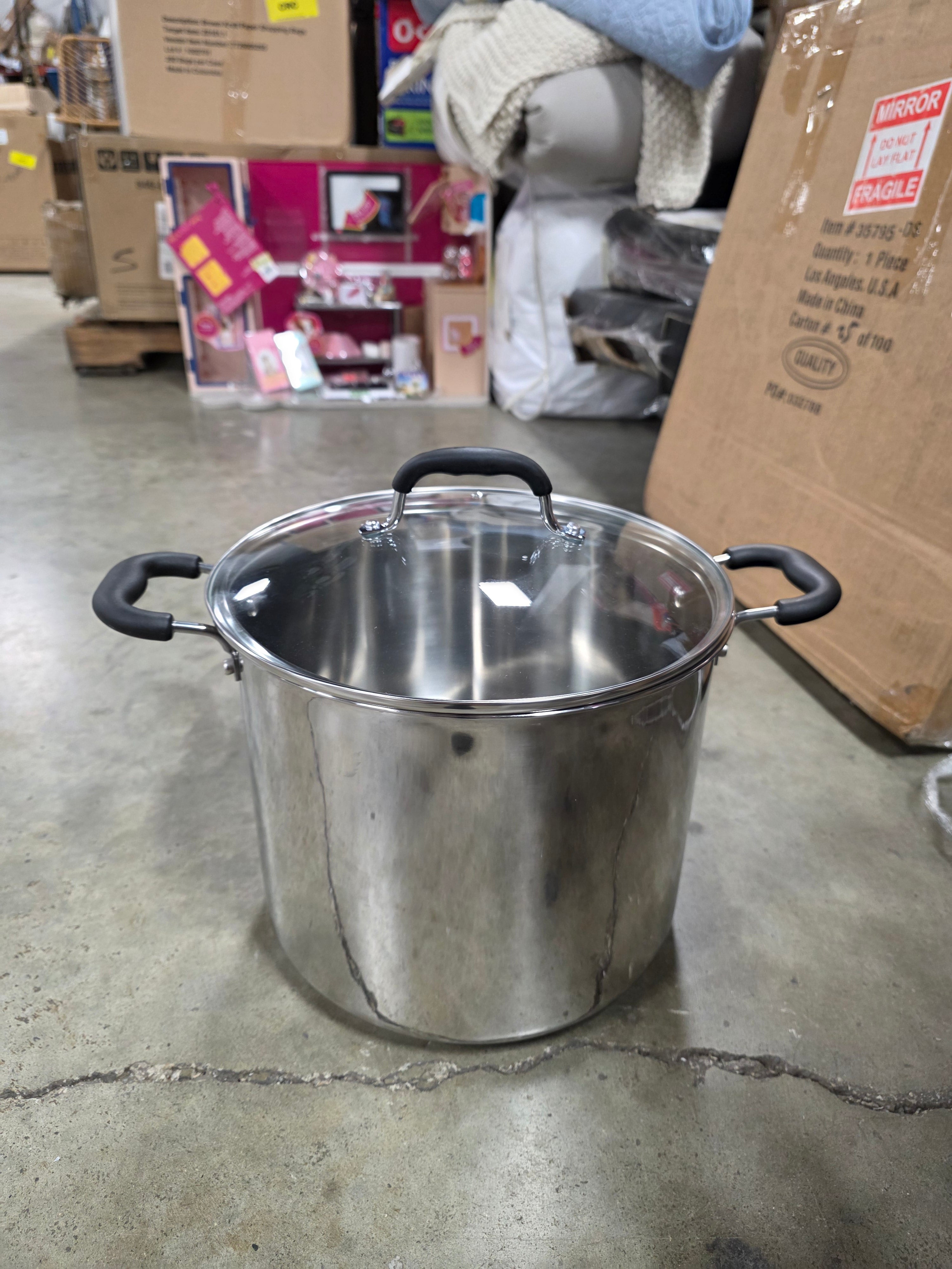 12qt Stock Pot with Lid, Stainless Steel Cookware: Vented Lid, Extra-Deep, Dishwasher & Oven Safe, Silicone Handle