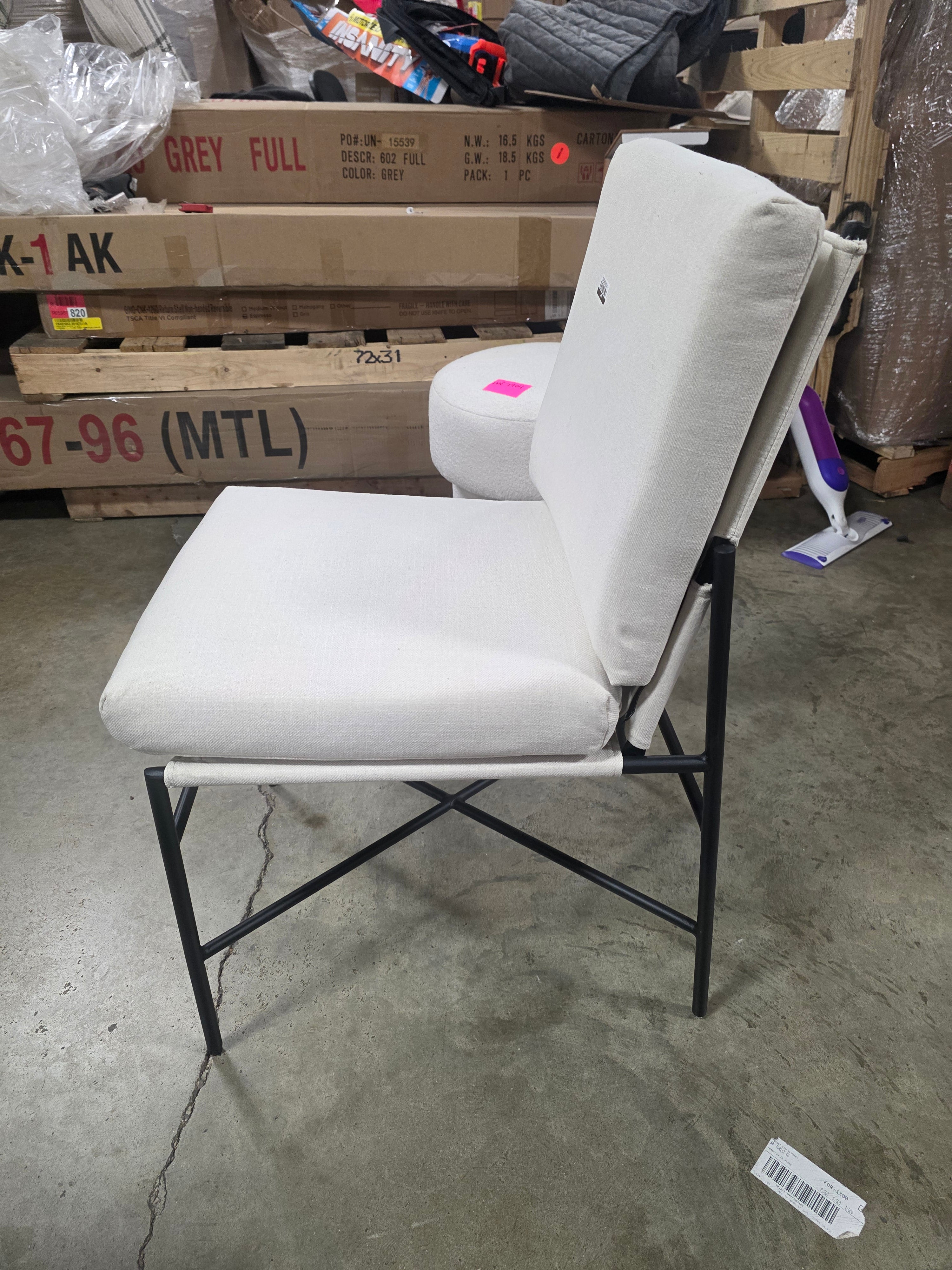 Fabric & Metal Armless Dining Chair - Cream/Black