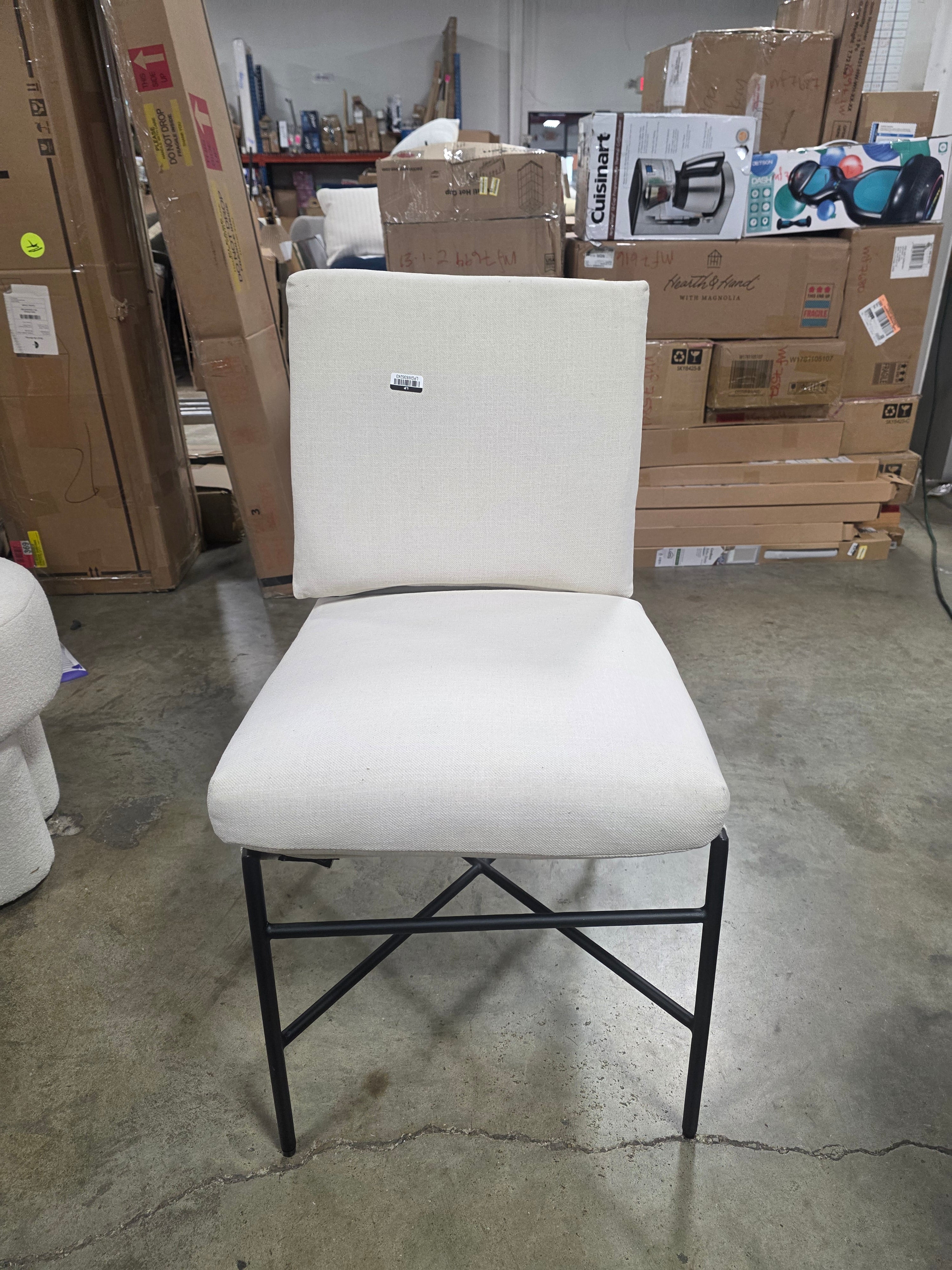 Fabric & Metal Armless Dining Chair - Cream/Black