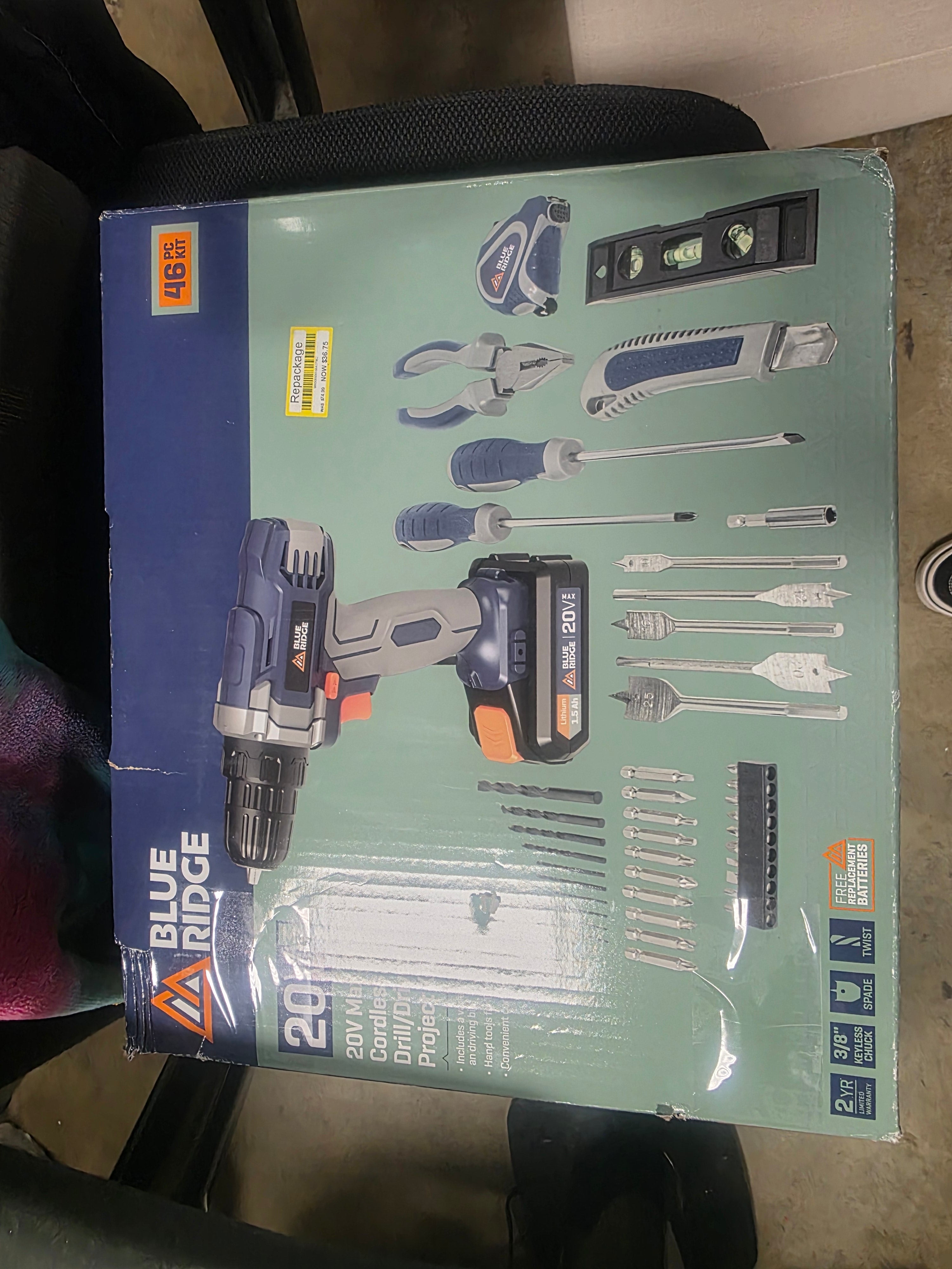 46pc MAX Cordless Project Kit: Lithium Battery, Chuck, Power Drill Tool Set