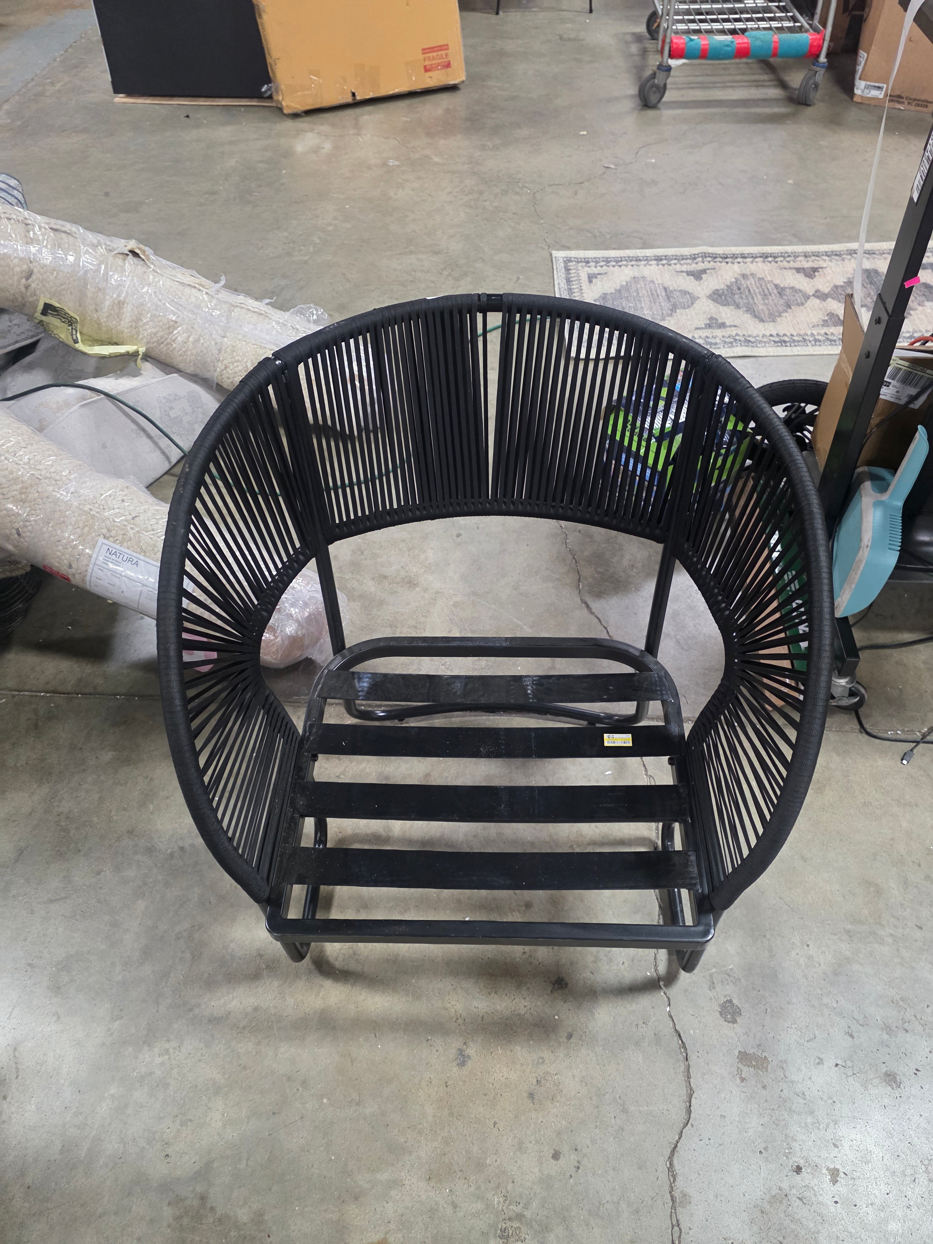 1-Piece Mackworth Rope Outdoor Patio Club Chairs Black - Weather-Resistant Steel Frame, Polyester Cushions