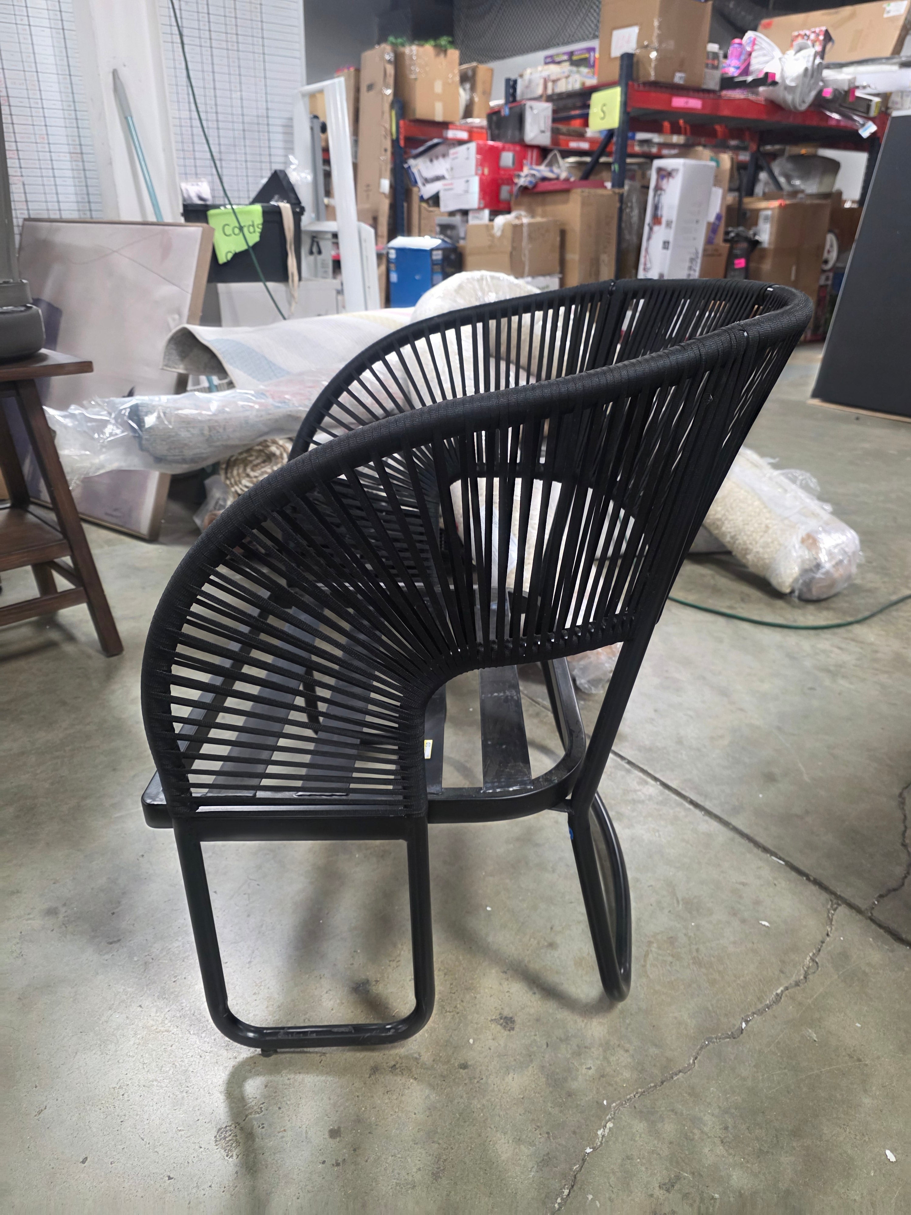 1-Piece Mackworth Rope Outdoor Patio Club Chairs Black - Weather-Resistant Steel Frame, Polyester Cushions