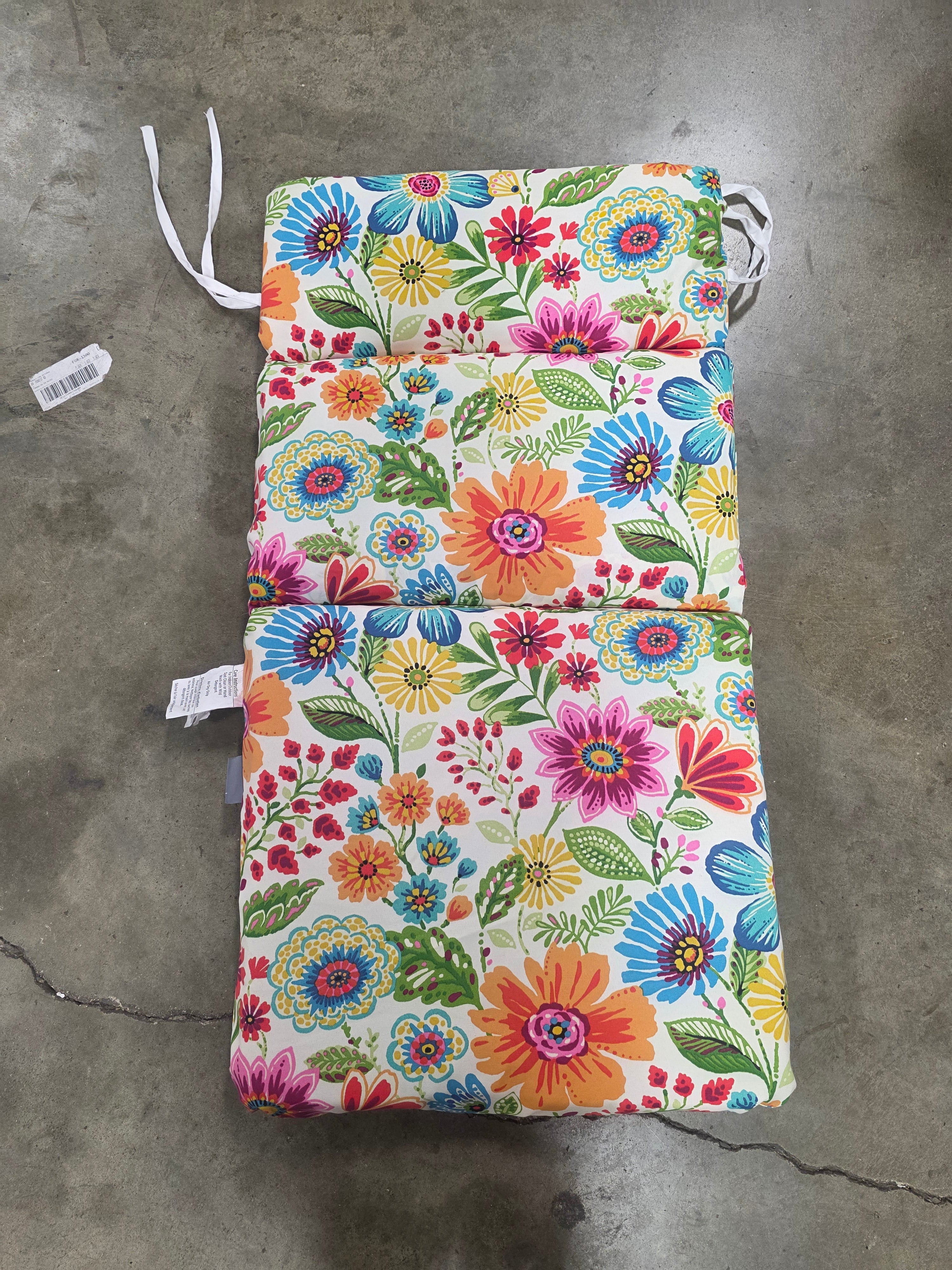 Bright Floral Indoor/Outdoor 1 Piece Split Back Chair Cushion with Ties Rounded Corners, Deep Seat, Weather, and Fade Resistant, Blue/Purple Gregoire