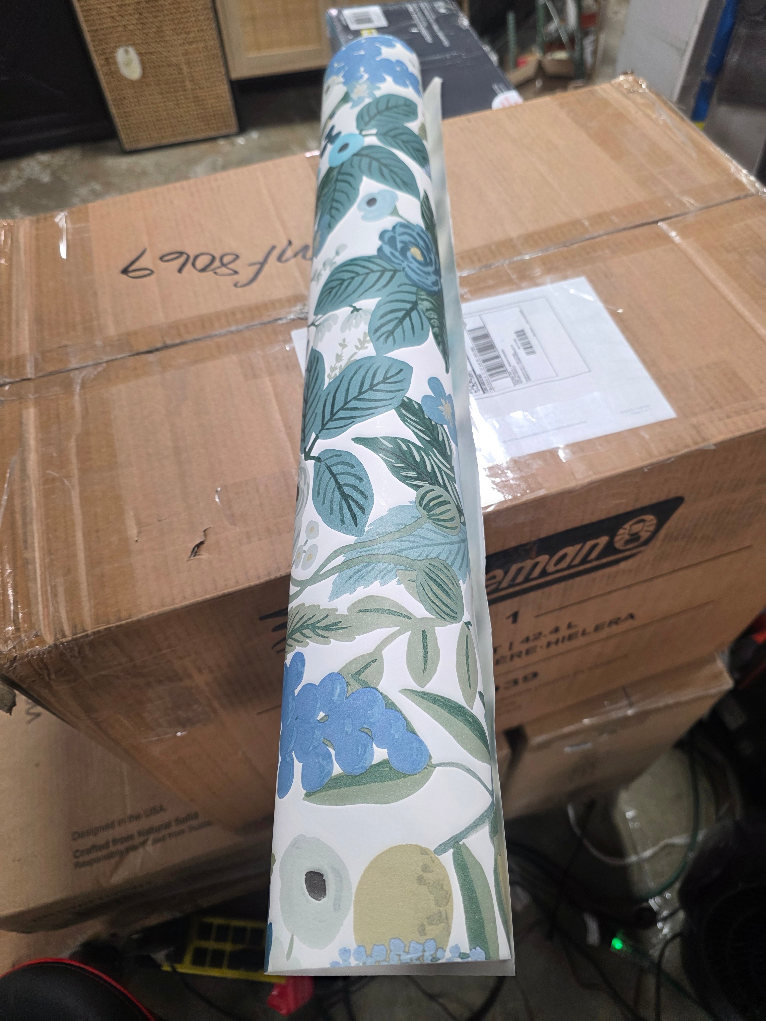 Blue Green Multi Non-woven Floral Self-adhesive Peel and Stick Wallpaper