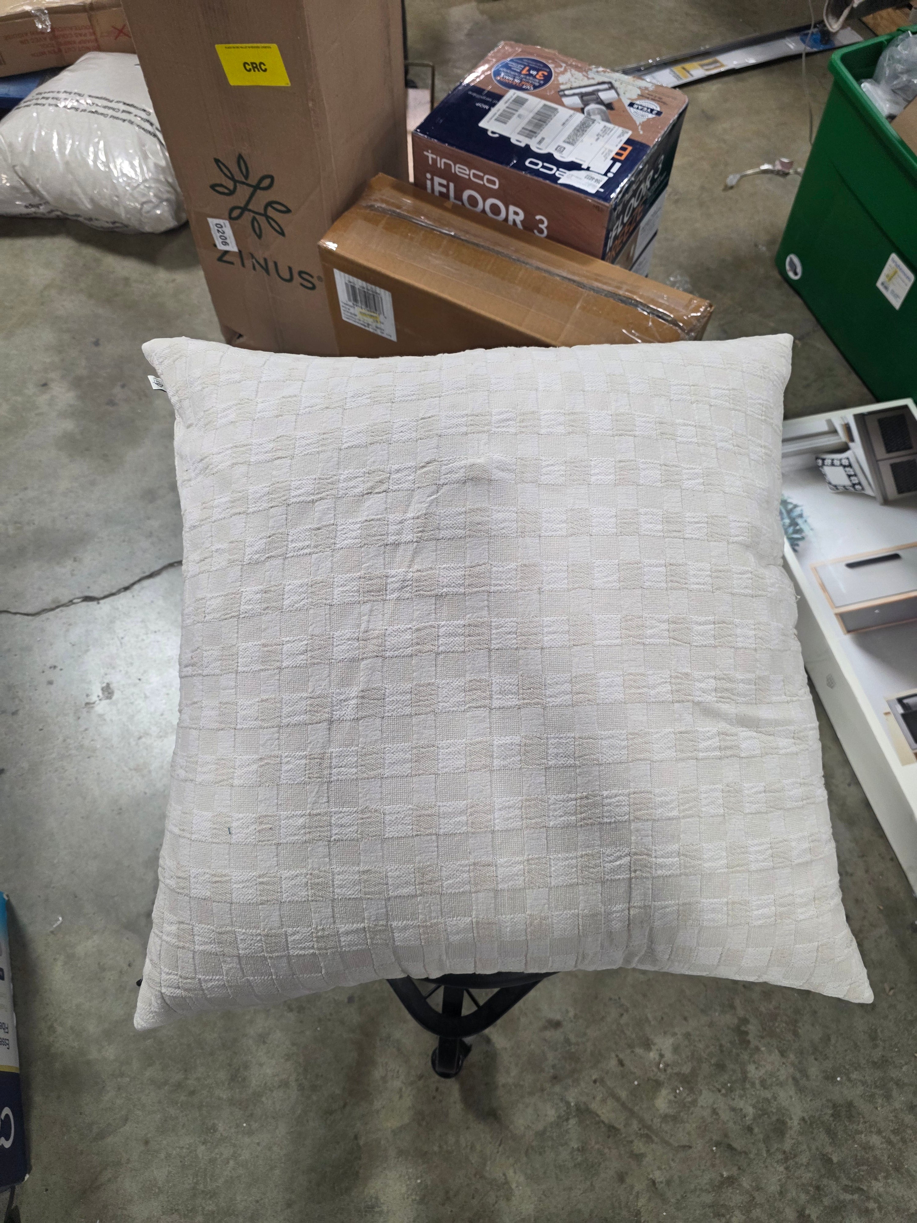 Checkerboard Textured Euro Pillow Beige - Farmhouse Throw Pillow, Cotton, Indoor Use