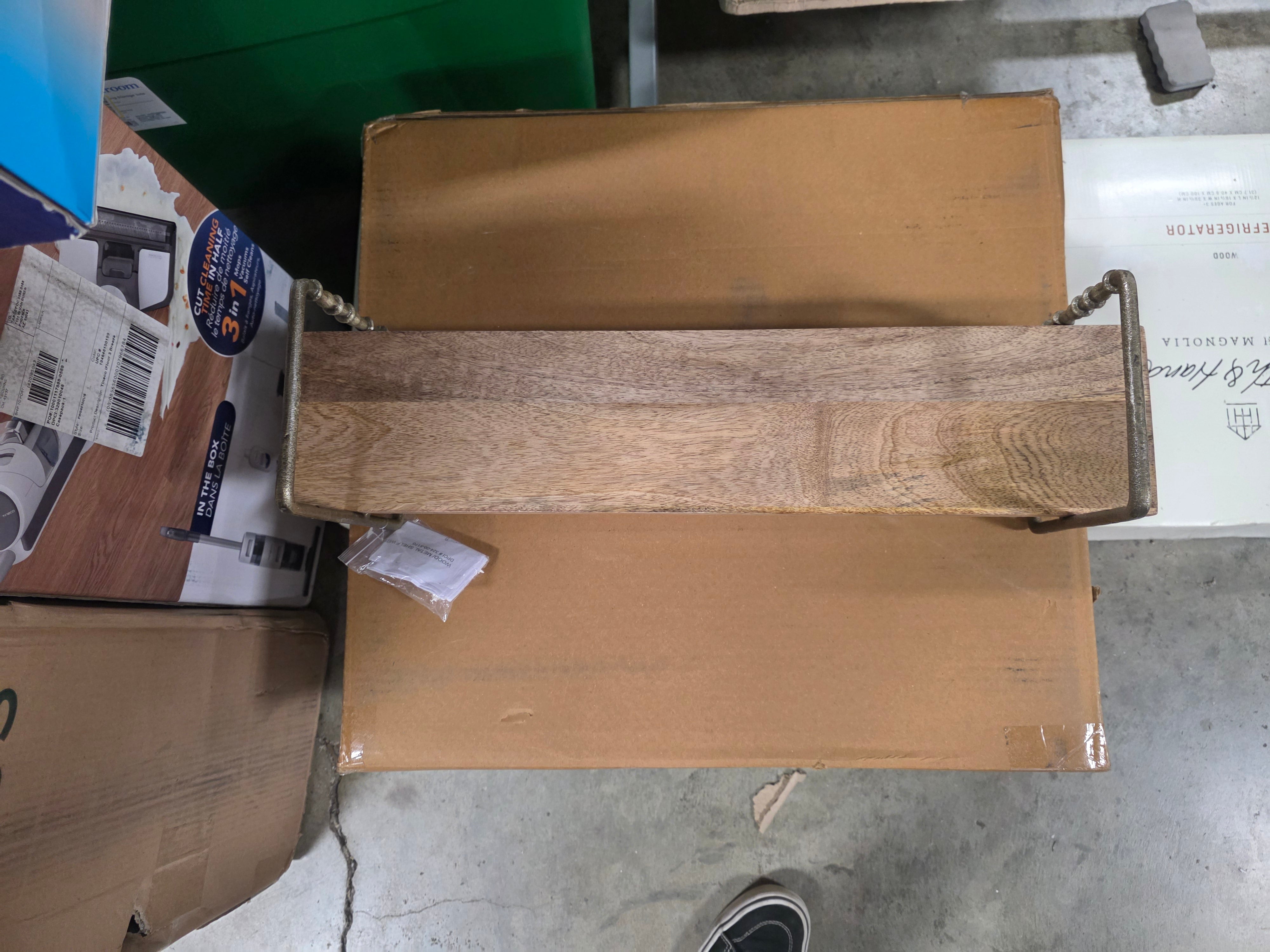 Turned Brass and Wood Wall Shelf