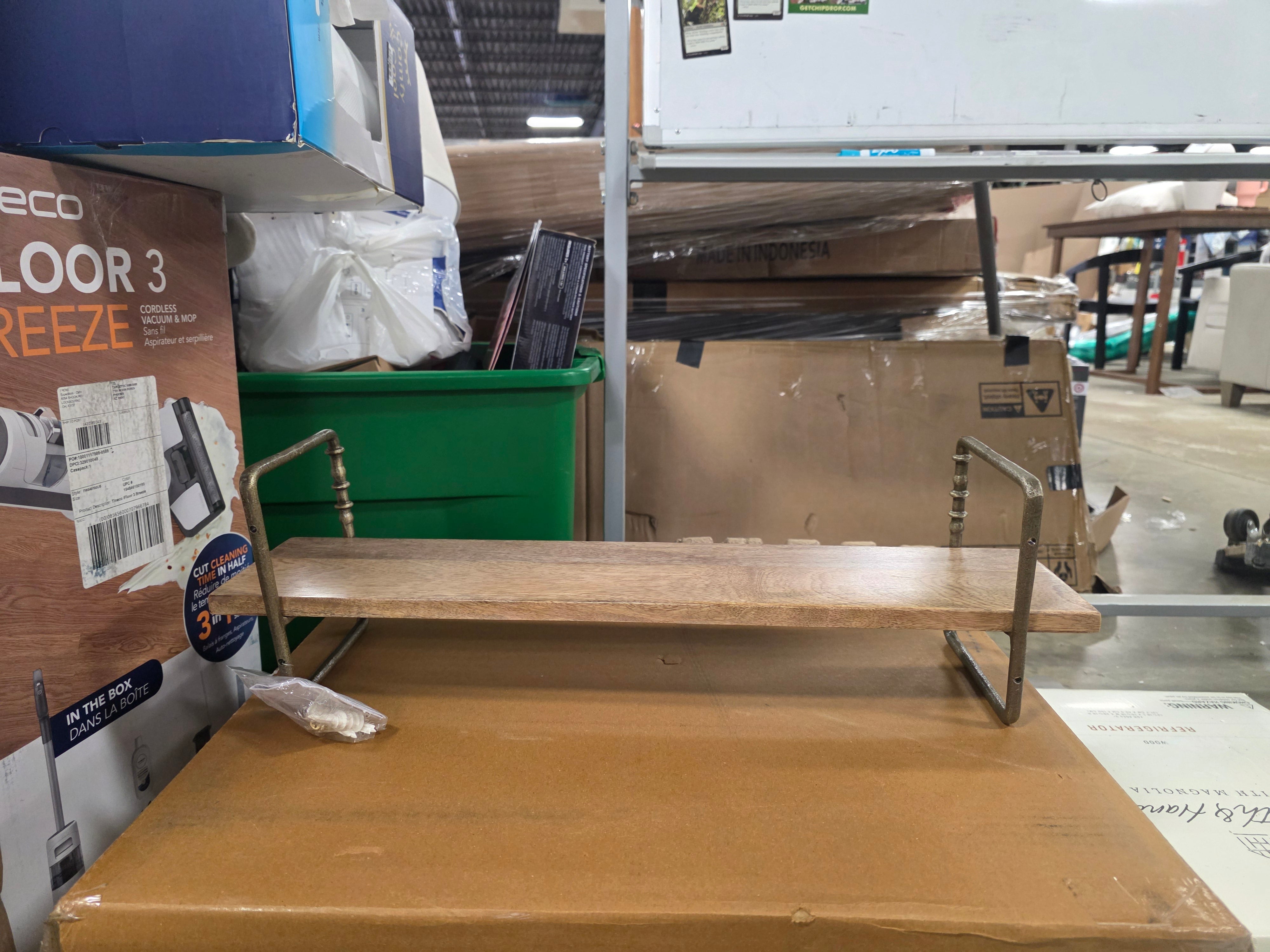 Turned Brass and Wood Wall Shelf