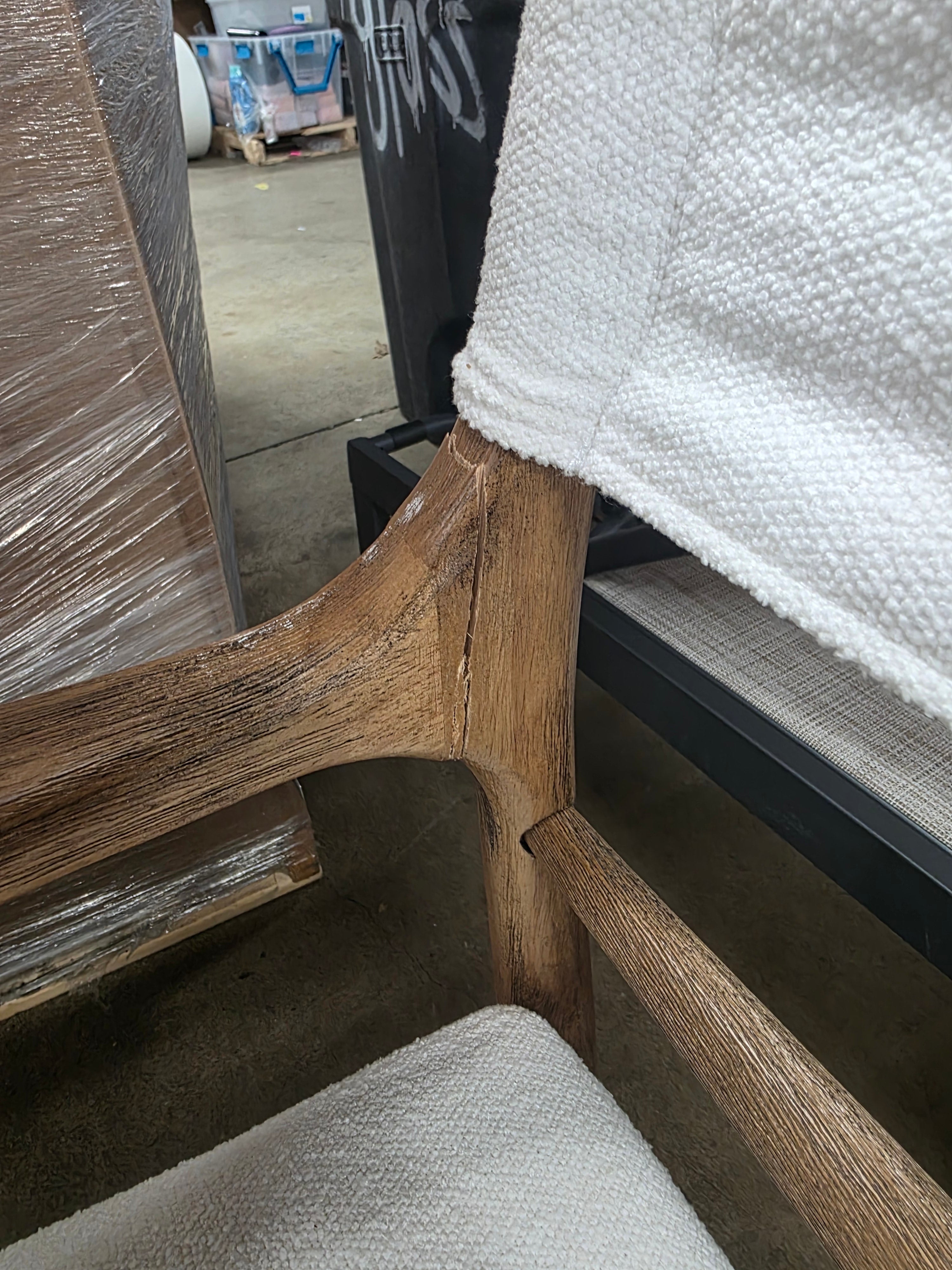 Boucle Upholstered Accent Arm Chair with Brass Details - Natural/Aged Oak