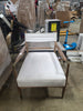 Boucle Upholstered Accent Arm Chair with Brass Details - Natural/Aged Oak