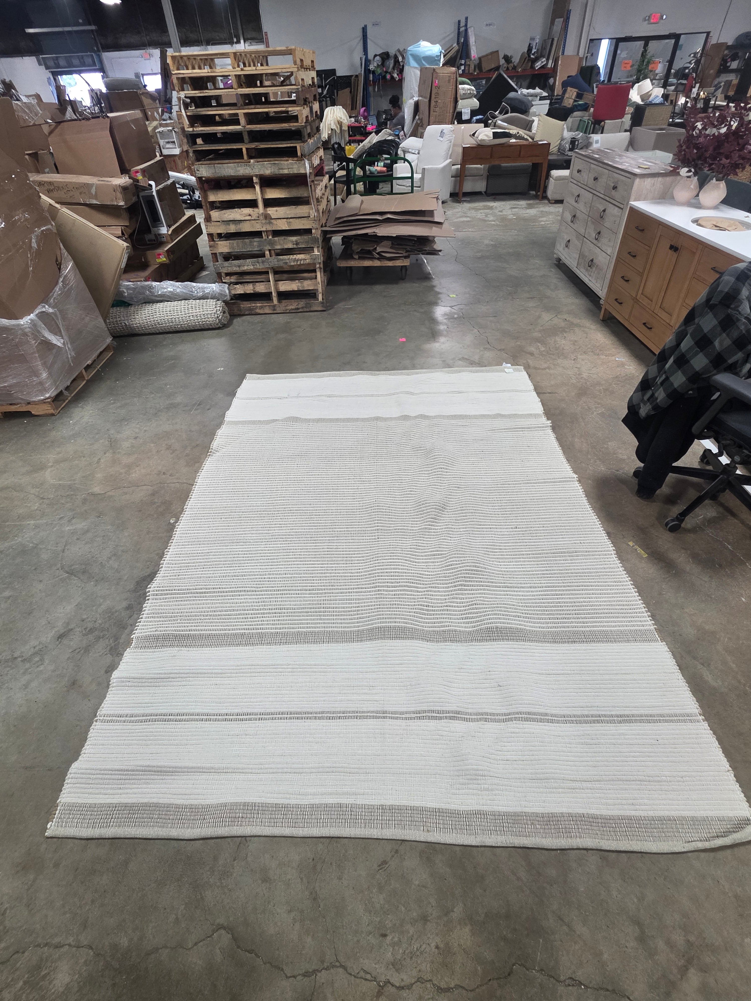 7'x10' Marina Striped Wool/Cotton Area Rug Cream