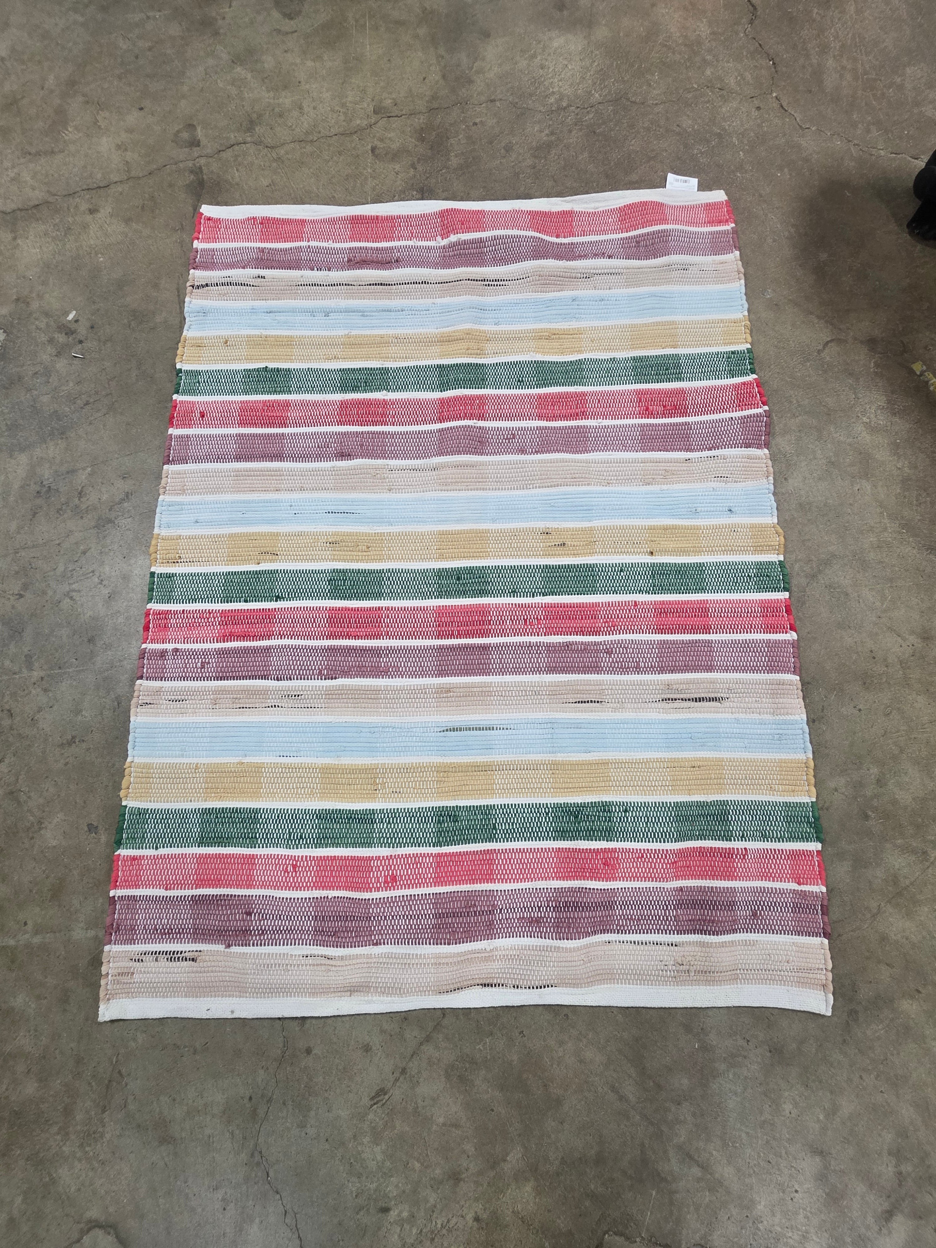 4'x5'6" Check Striped Chindi Handwoven Area Rug