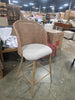 1-Piece Grasse Linen Bar Stool Beige Upholstered Bar Stool with Rattan Back