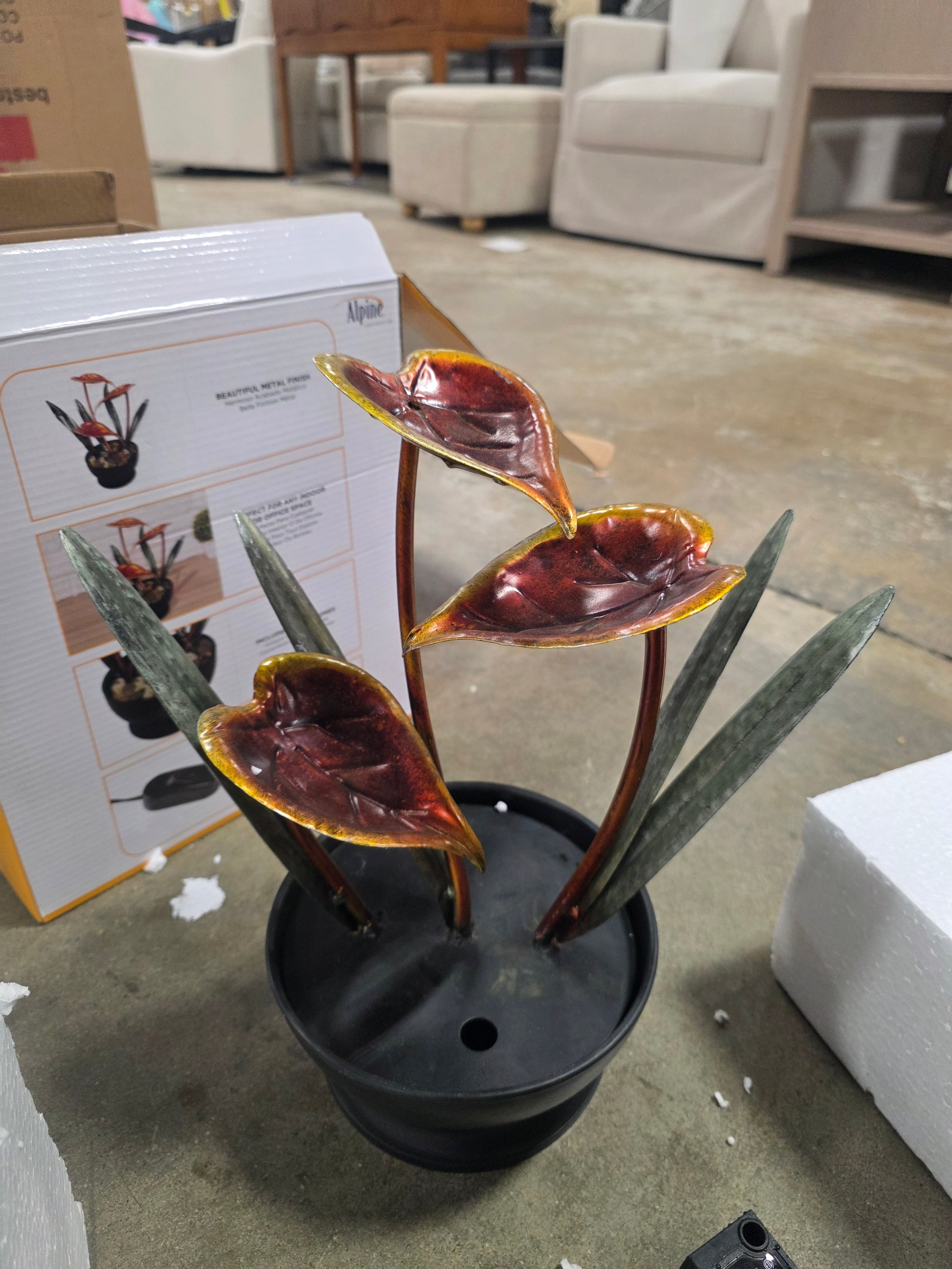 Indoor Tabletop Multi-Tiered Metal Tropical Leaf Water Fountain