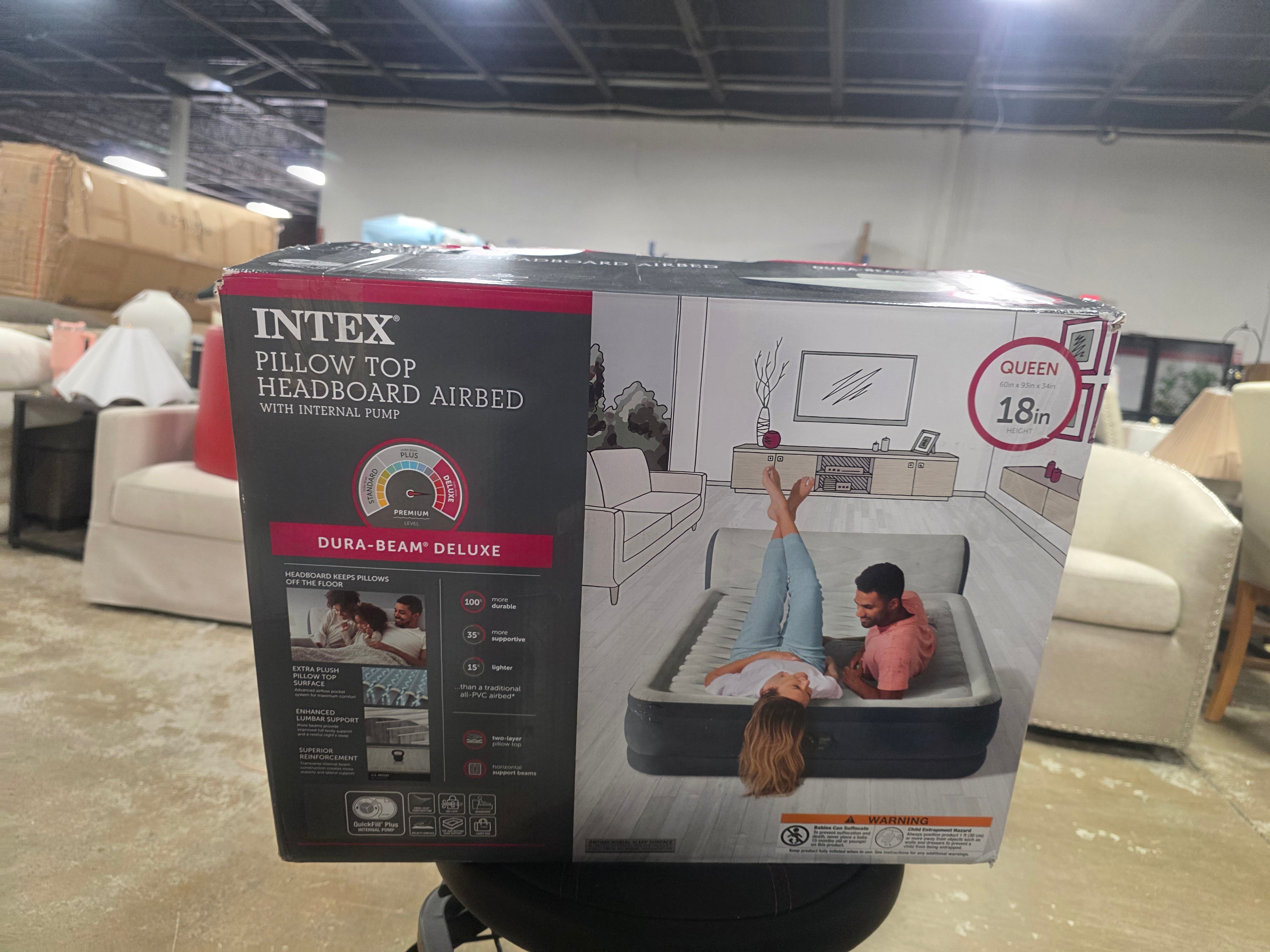 Pillow Top Air Mattress with Electric Pump and Headboard - Queen Size