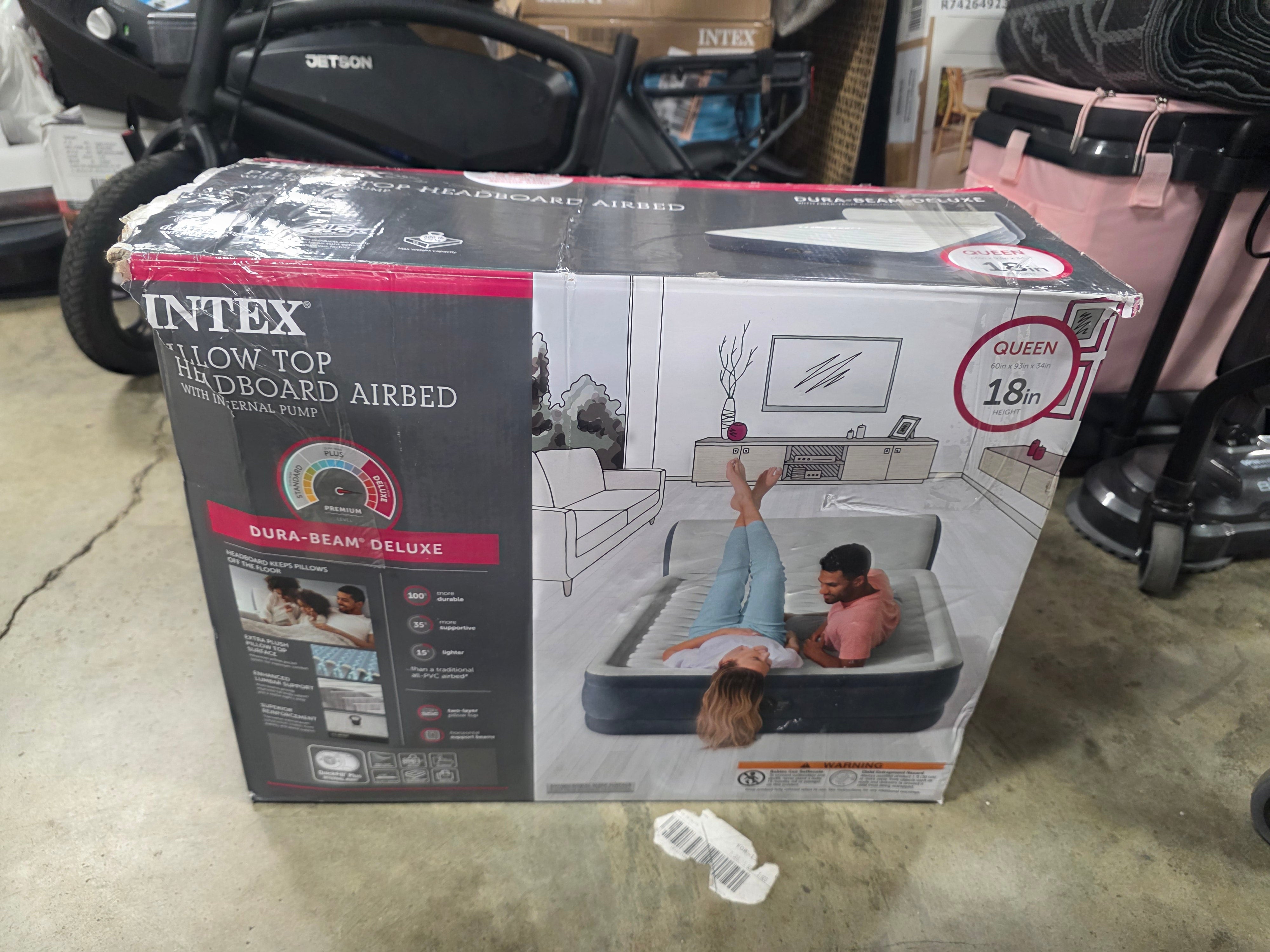 Pillow Top Air Mattress with Electric Pump and Headboard - Queen Size