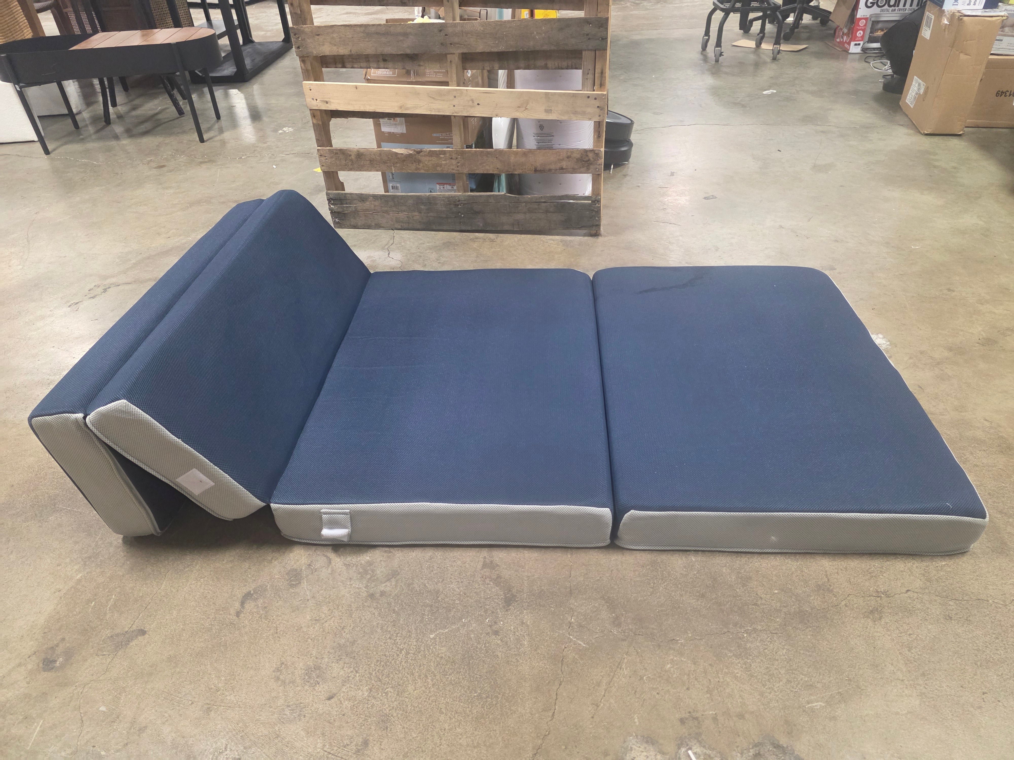 Folding Portable Midnight Blue Mattress Topper, Washable Cover - Full