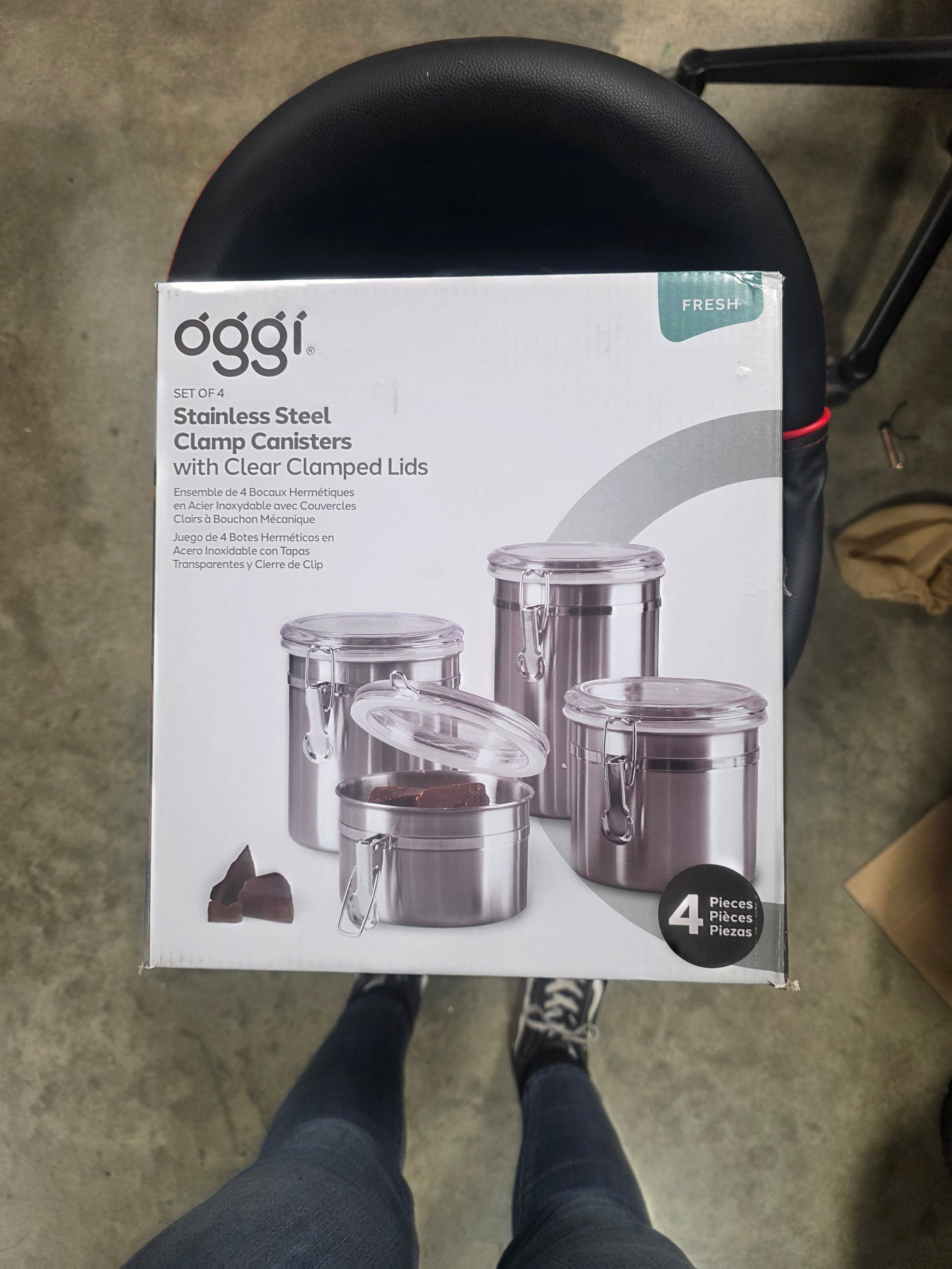 4-Piece Stainless Steel Canister Set with Acrylic Lid and Clamp