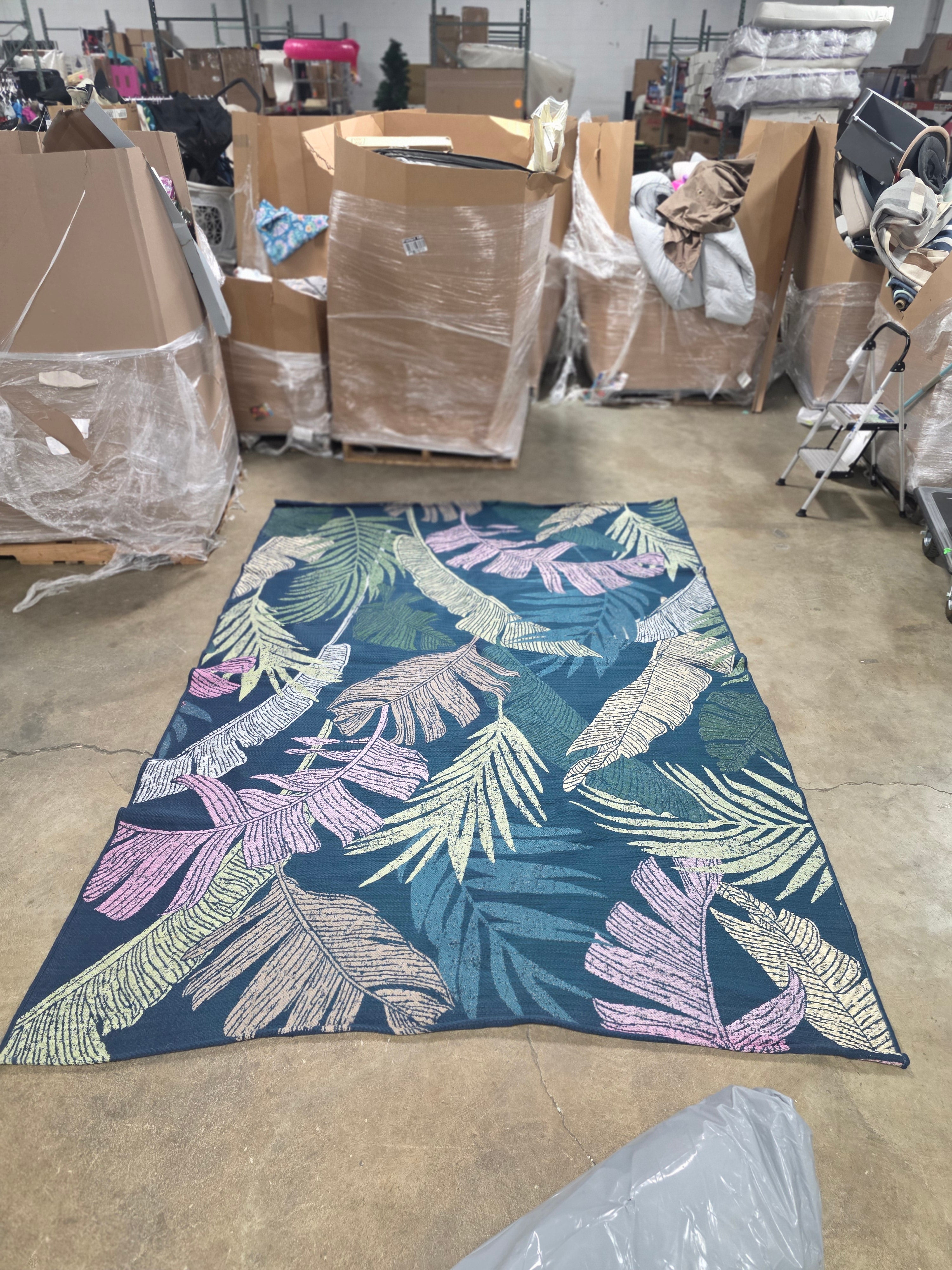 Palm and Banana Tropical Outdoor Area Rug Navy Blue 7'x10'