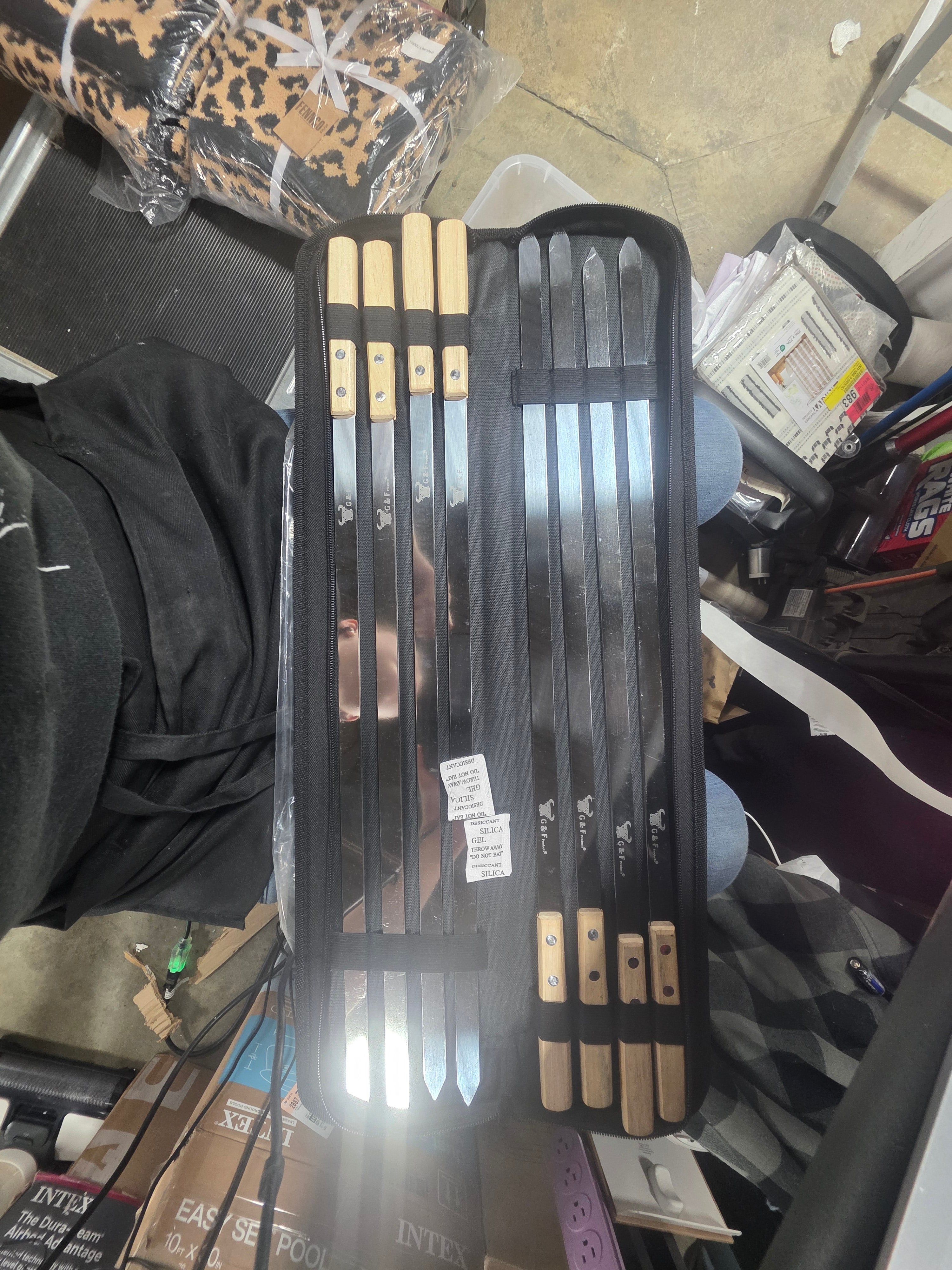 BBQ Skewers Stainless Steel Flat Metal Skewers with Wooden Handles