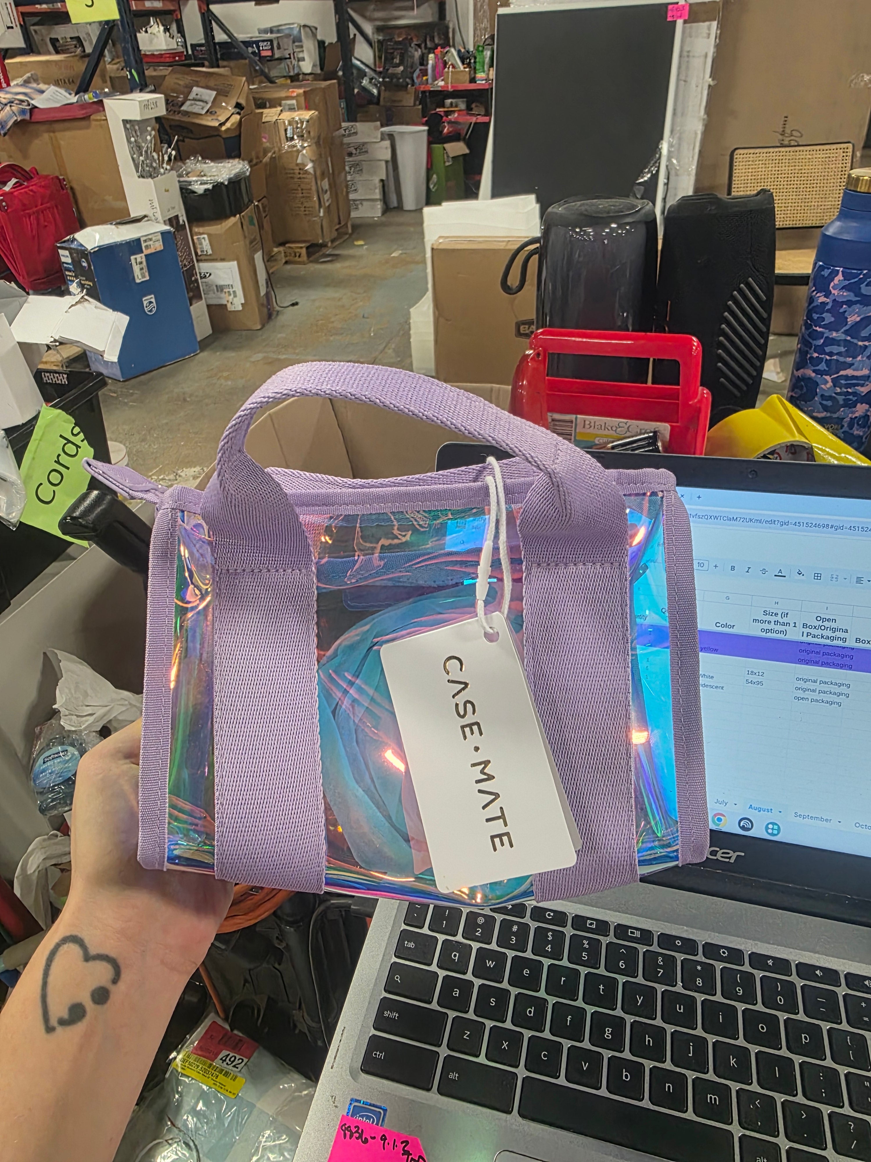 Soap Bubble Small Beach Tote - Iridescent with Crossbody Strap - Waterproof, Tip-Proof, Foldable & Washable