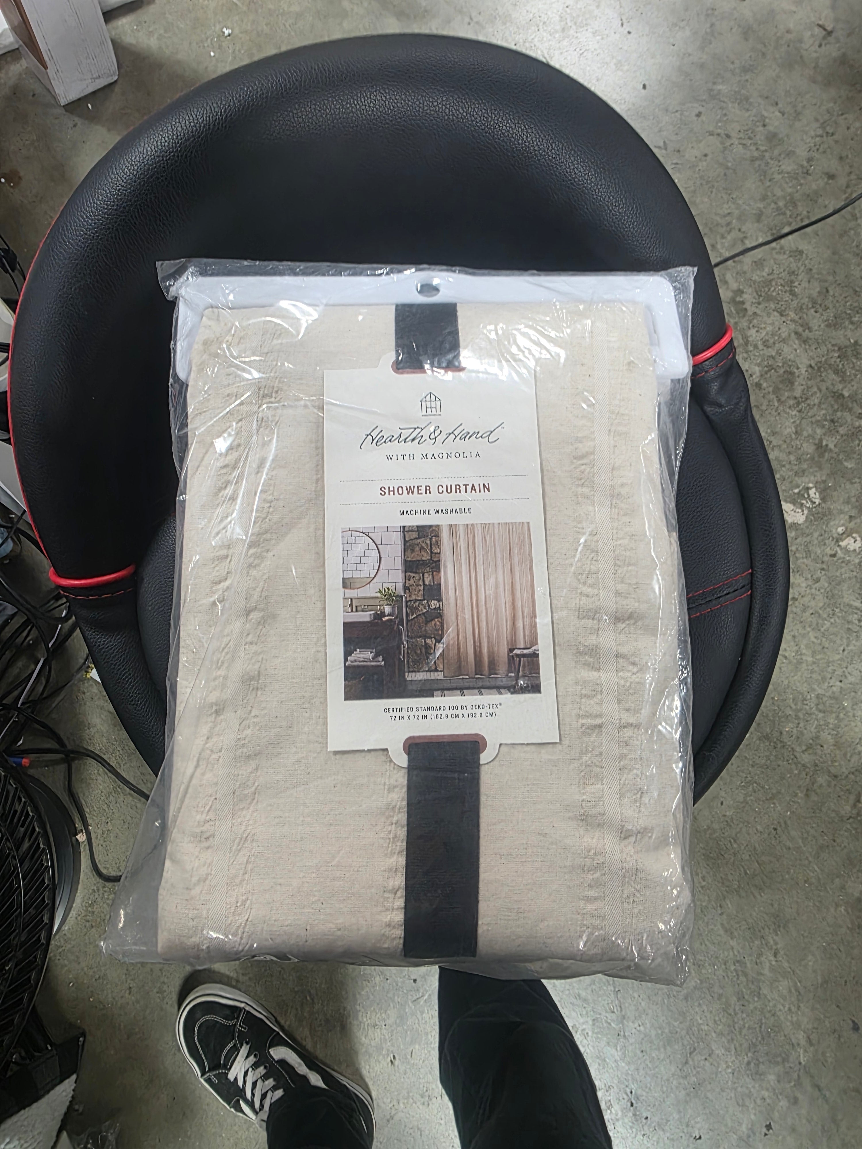 Textured Windowpane Shower Curtain Beige: Cotton Blend, Dobby Weave