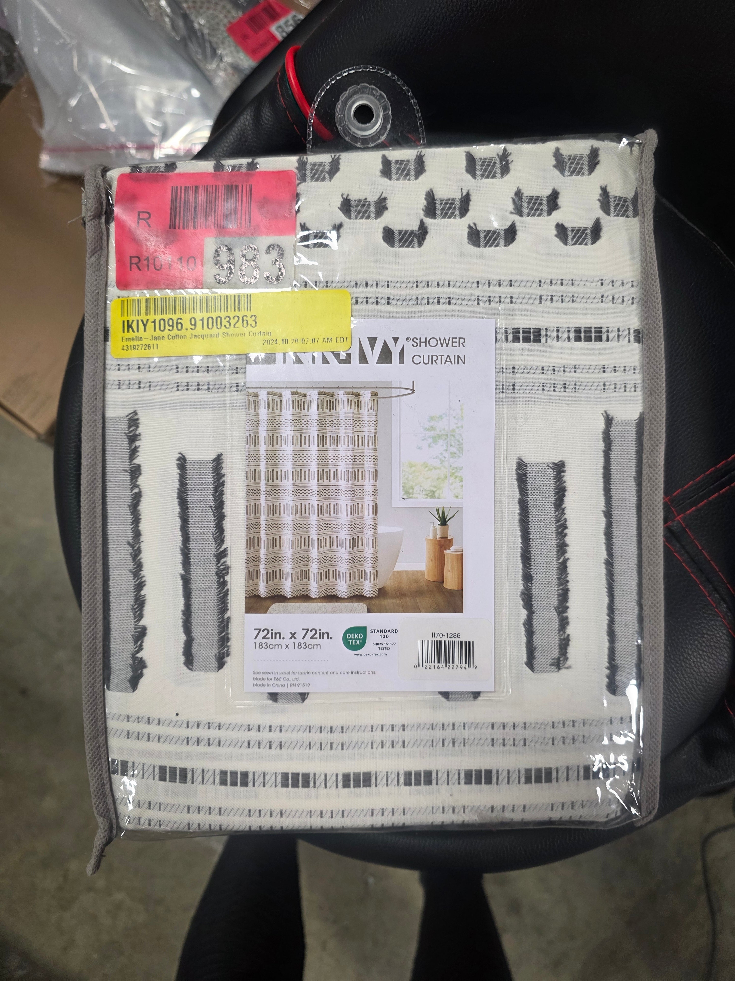 Rhea Cotton Jacquard Shower Curtain - Ivory / Charcoal