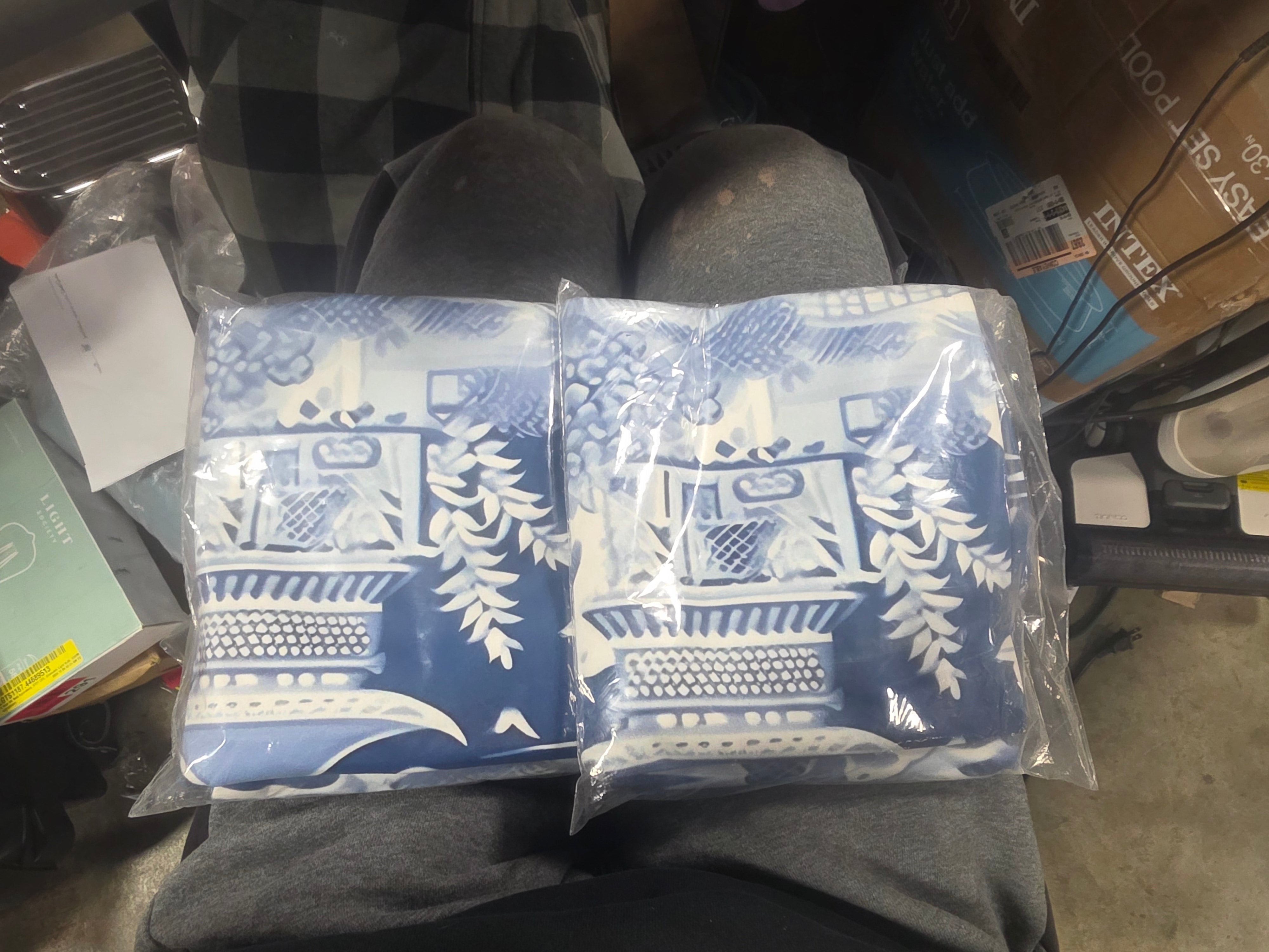 Set of 2  World and Countries Chinoiserie Pattern Asian Throw Pillow Cover SHOWROOM ITEM