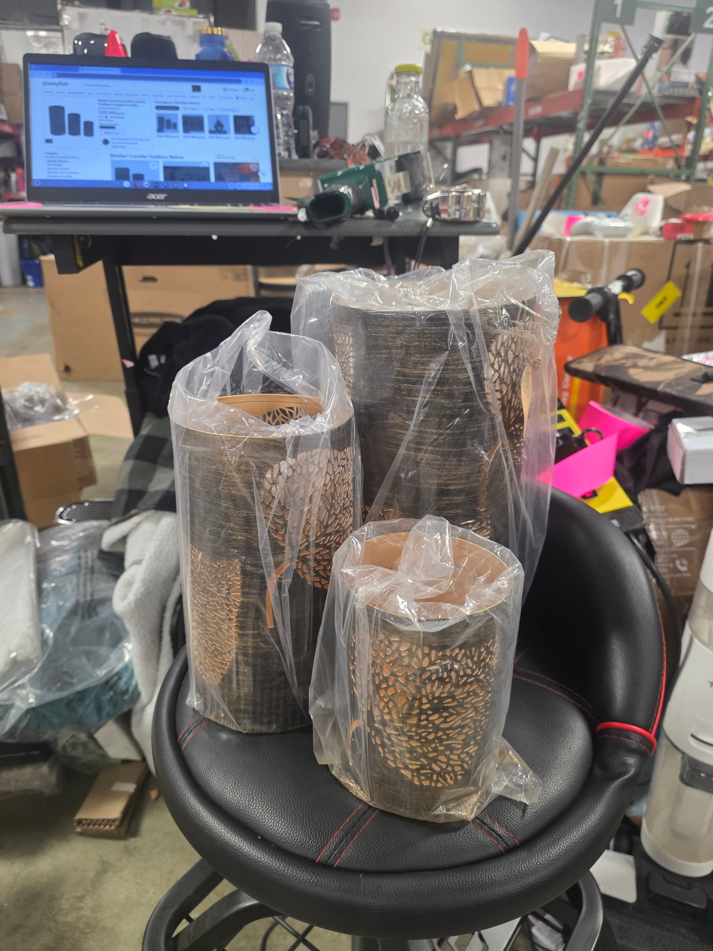 Metal Leaf Decorative Indoor Outdoor Copper Candle Lantern Set