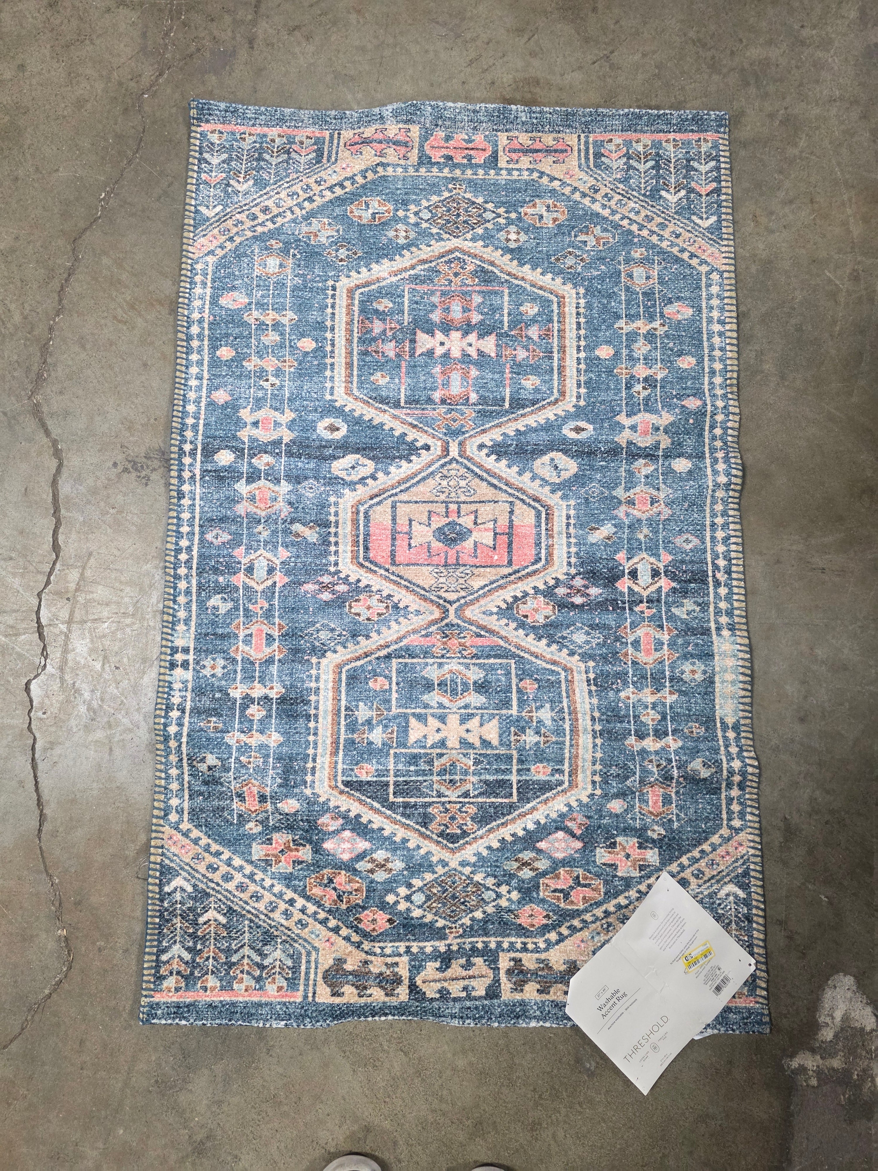 Washable Persian Style Medallion Accent Rug Blue Traditional Flat Pile - 2'3"x3'9"