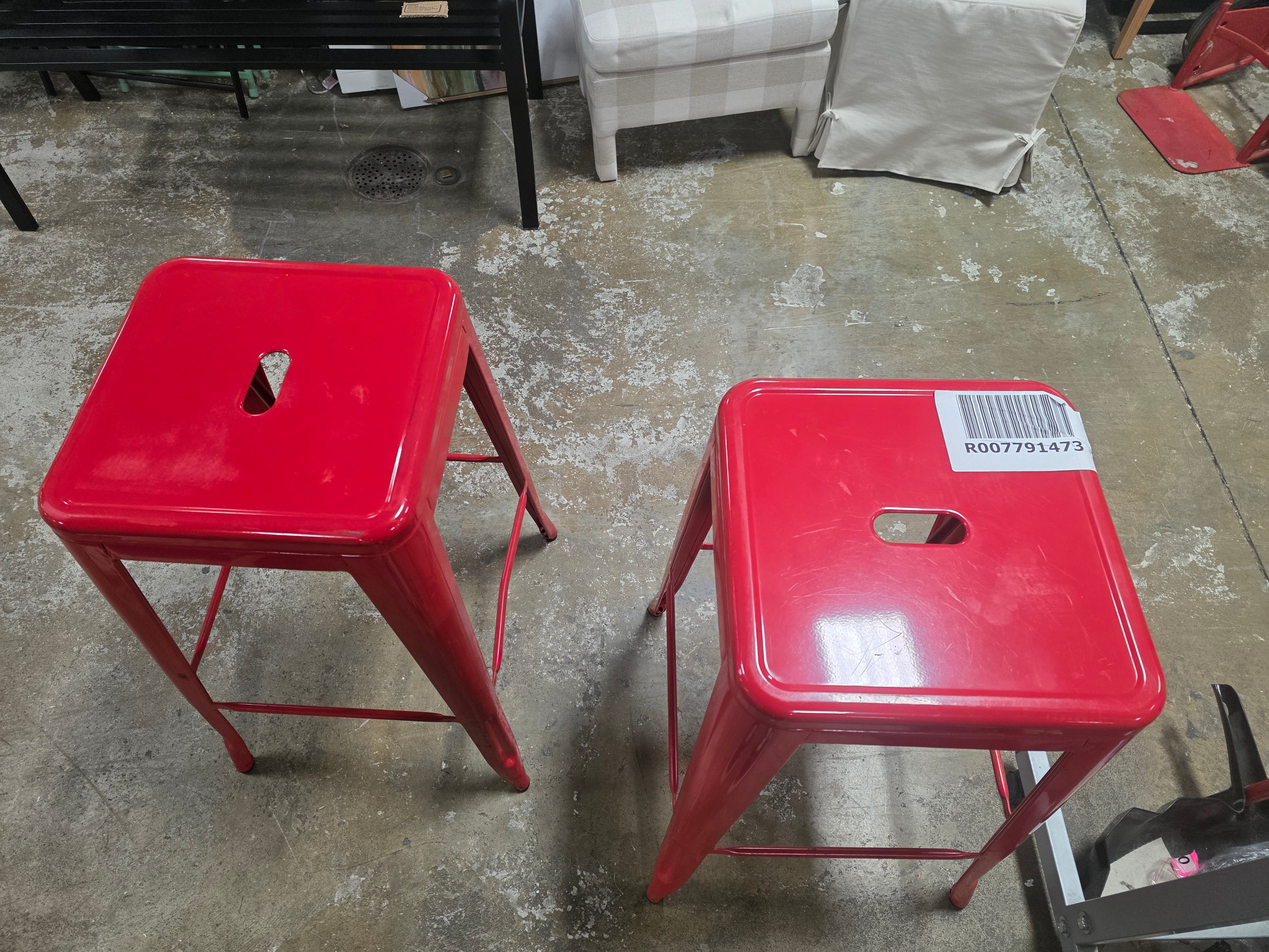 Commercial Grade Backless Metal Indoor-Outdoor Barstool with Square Seat - Set of 2