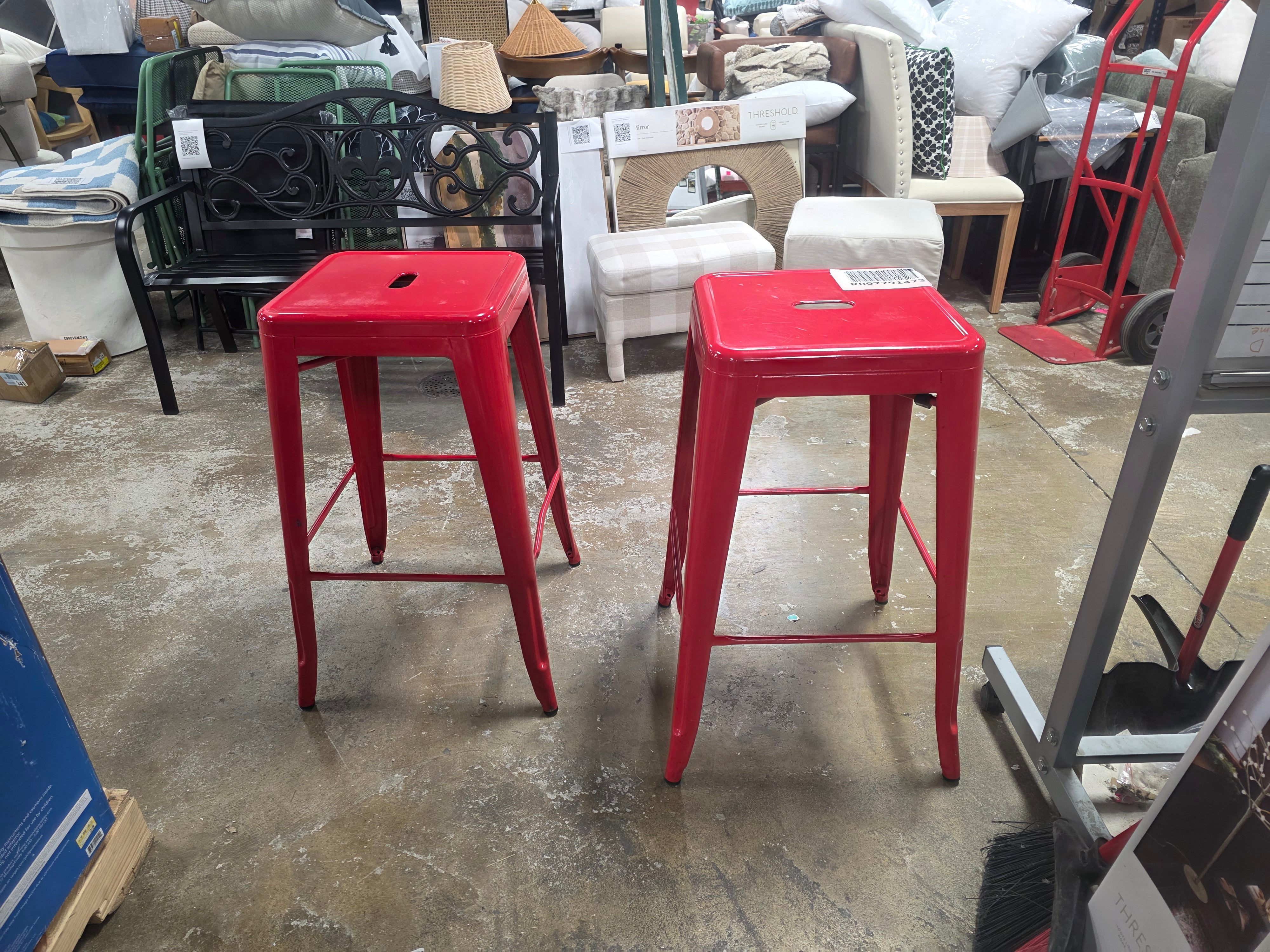 Commercial Grade Backless Metal Indoor-Outdoor Barstool with Square Seat - Set of 2