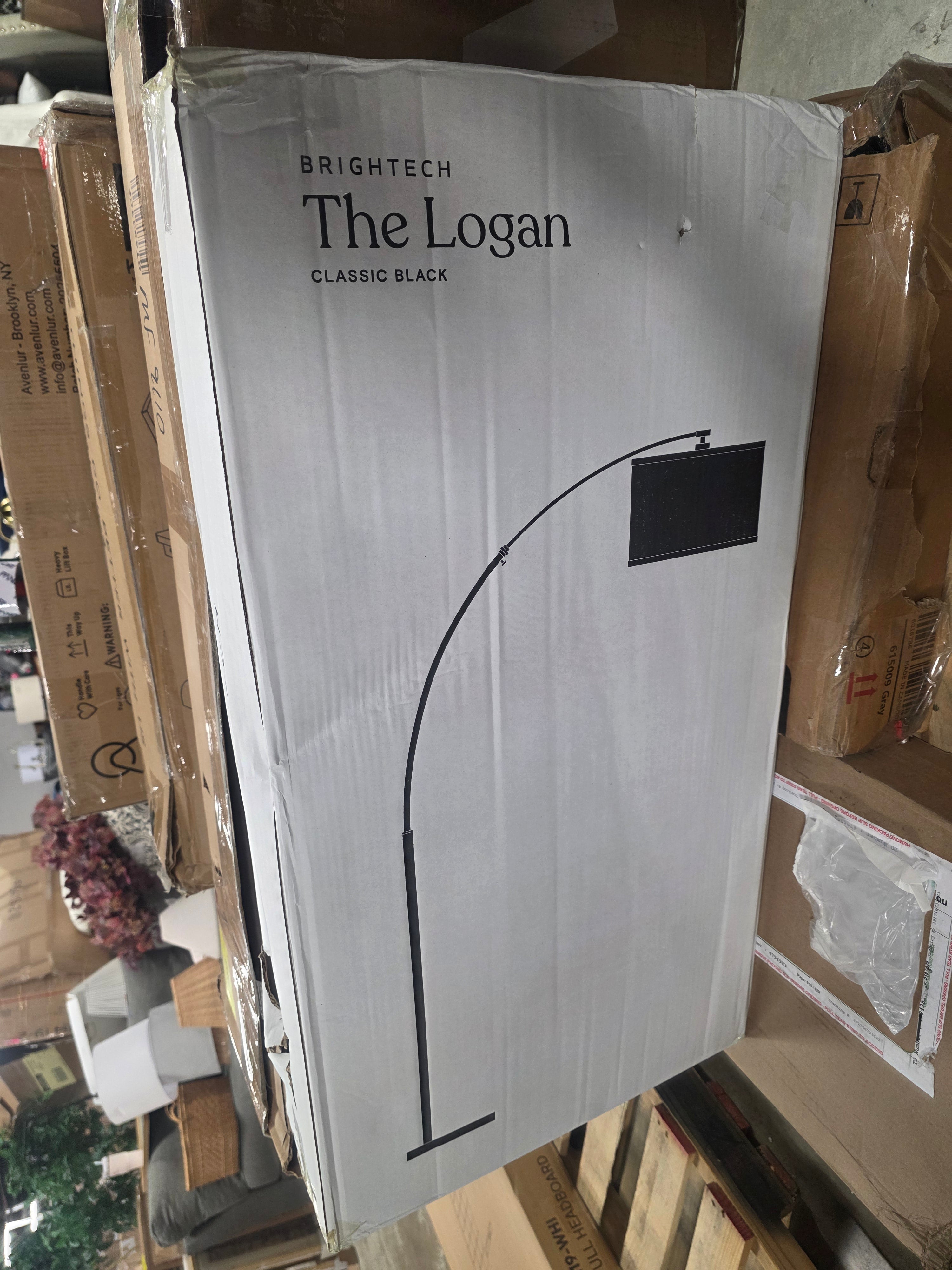 Logan Mid-Century Marble Base Arc Floor Lamp Matte Black