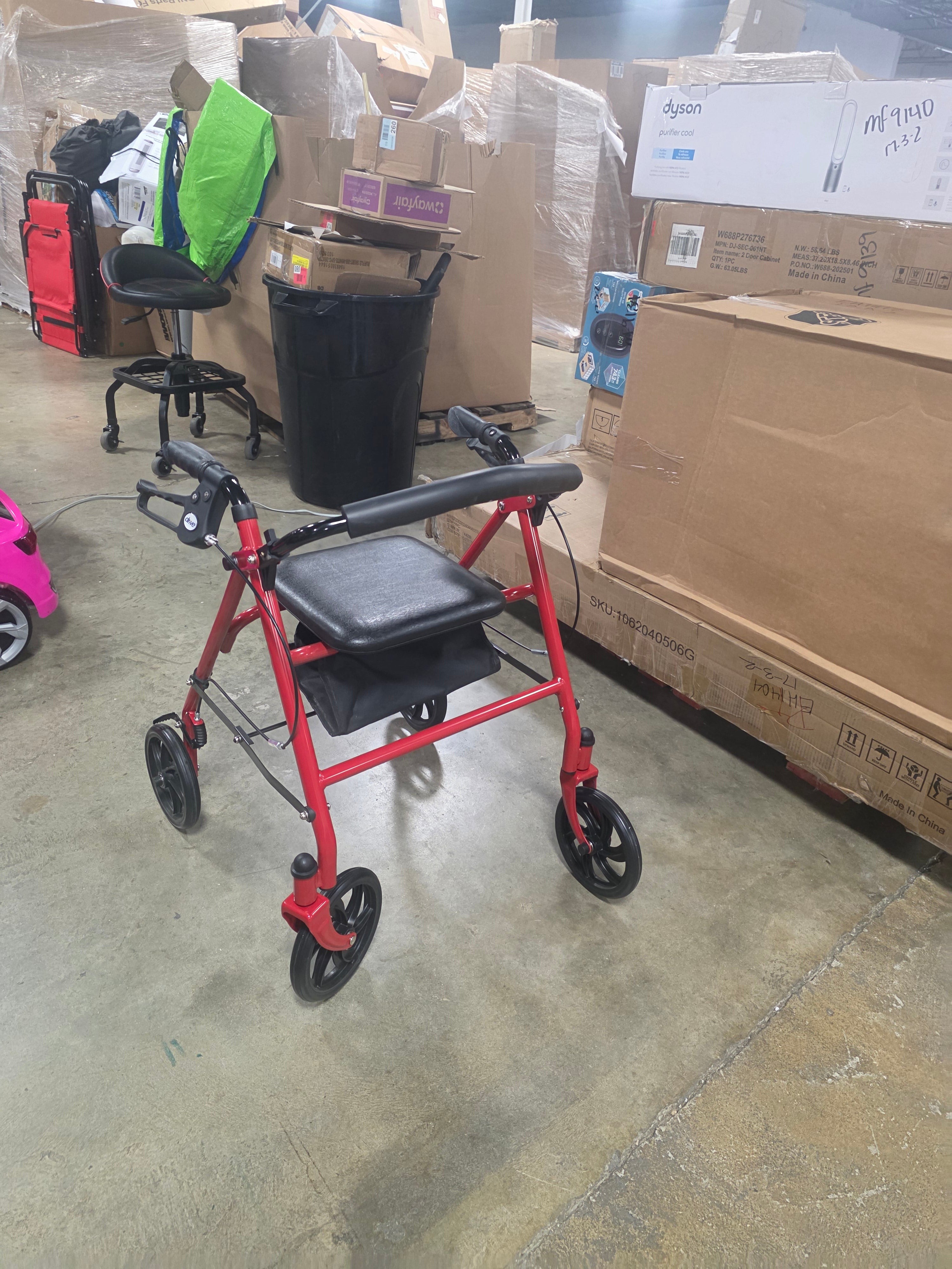 4-Wheel Rollator - Fold-Up Removable Back - Red