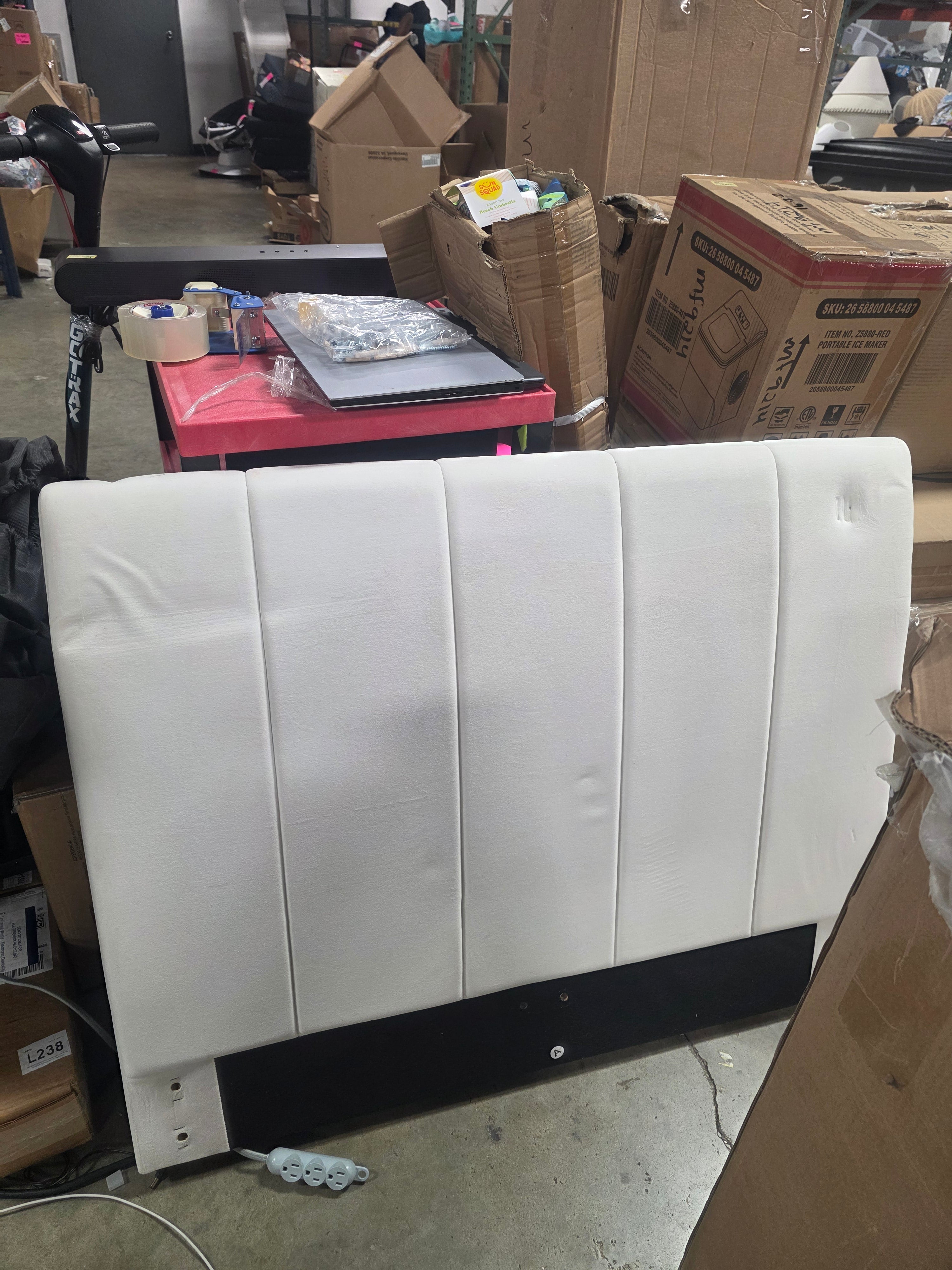 Dorm Twin Bed Cream - Upholstered Headboard, Plywood Frame, No Box Spring Needed