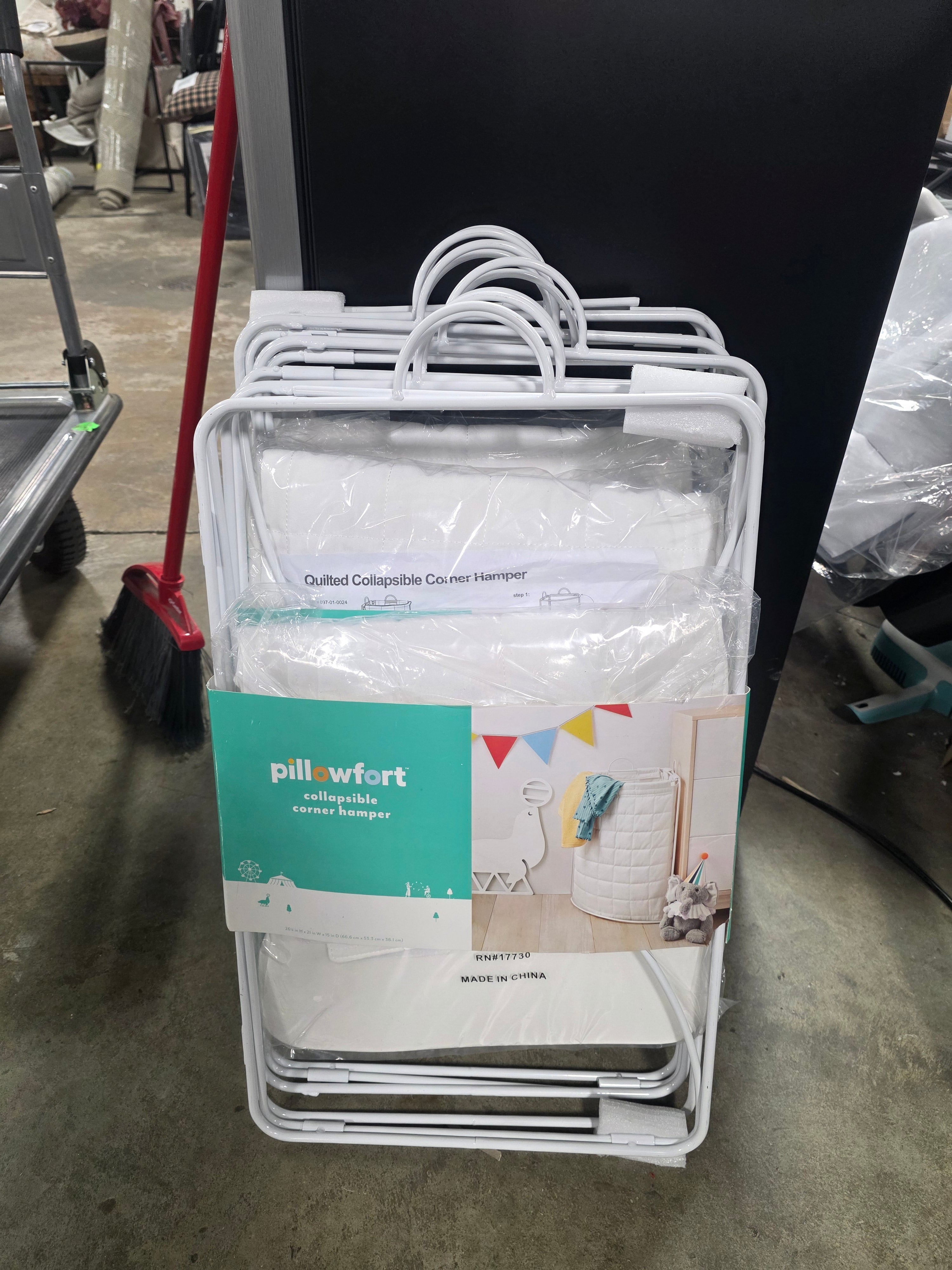 Quilted Collapsible Corner Kids' Laundry Basket Hamper Canvas White