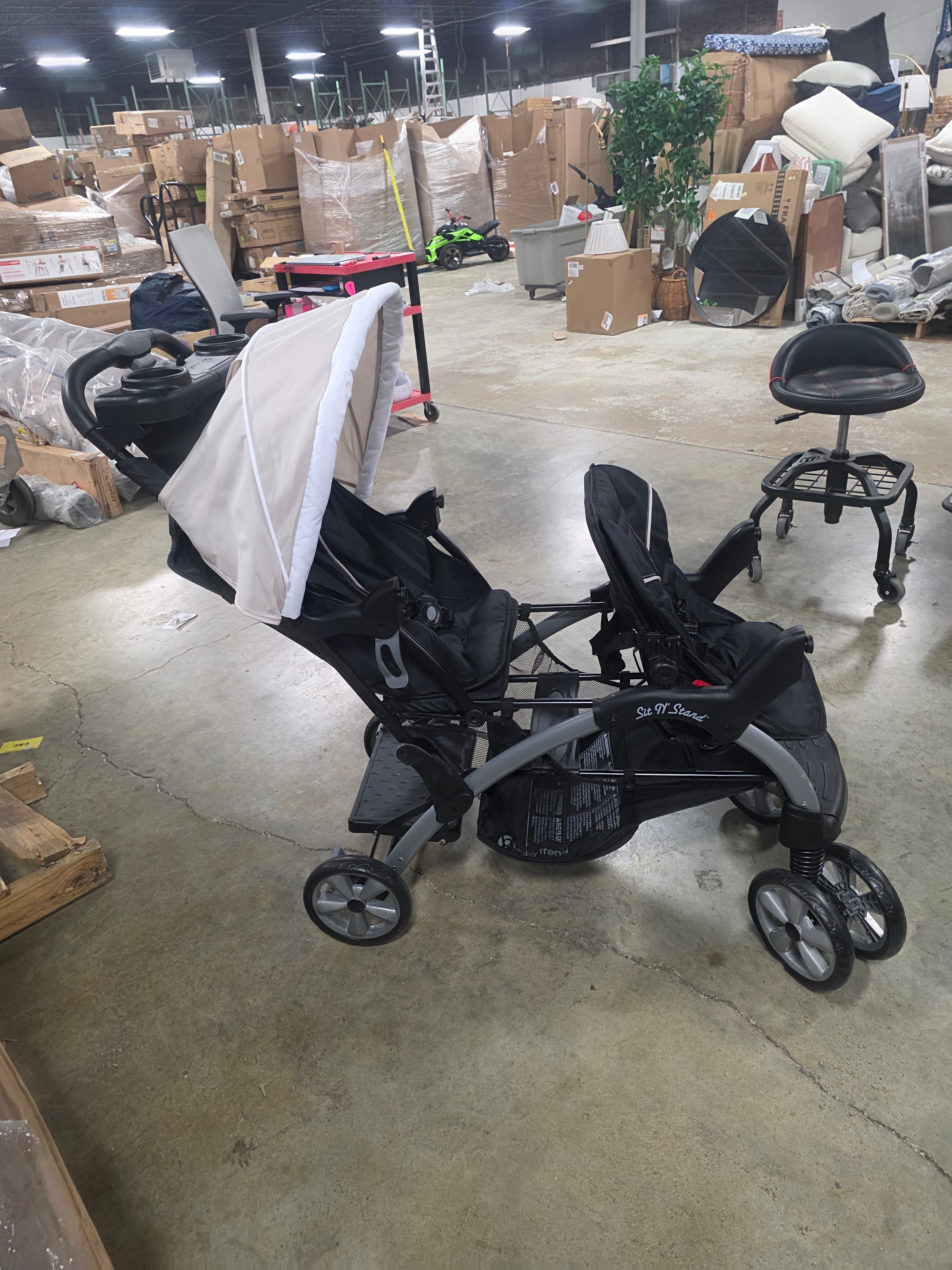 Sit N' Stand Multi-Use Easy Fold Travel Toddler and Baby Double Stroller with Safety Harness and Storage Basket