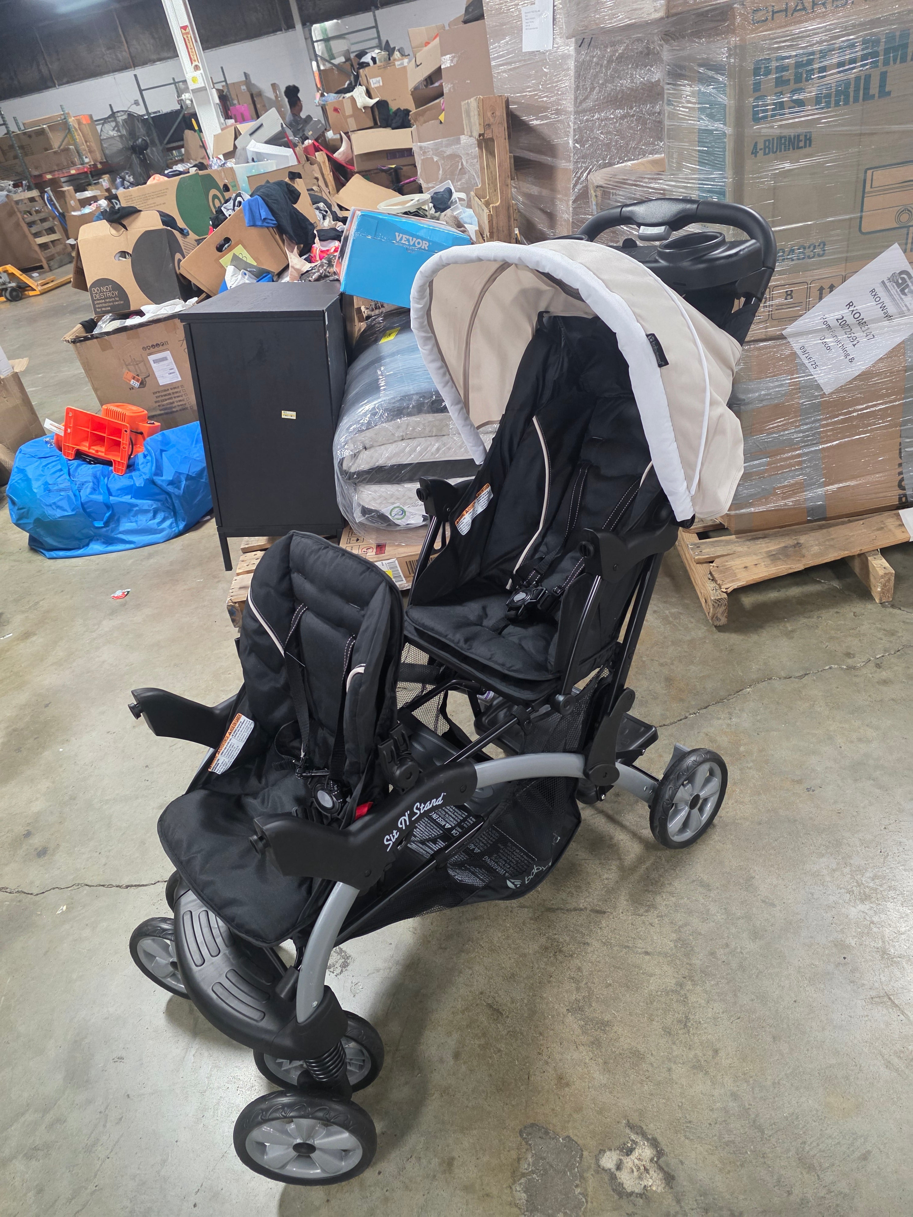 Sit N' Stand Multi-Use Easy Fold Travel Toddler and Baby Double Stroller with Safety Harness and Storage Basket