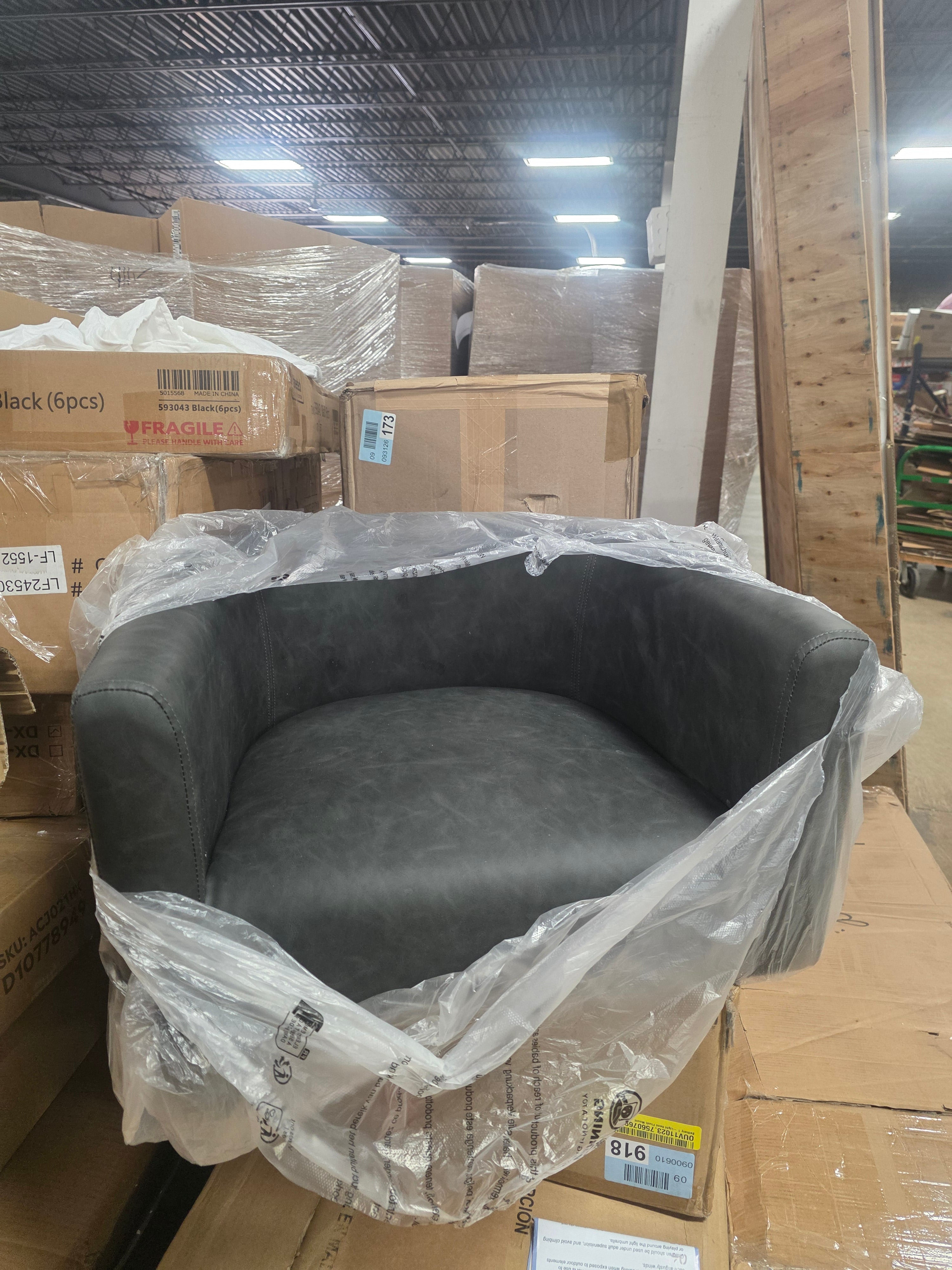 Jessica Black Gray Modern Counter Bar Stool Faux Leather Upholstered Barrel 1-Piece