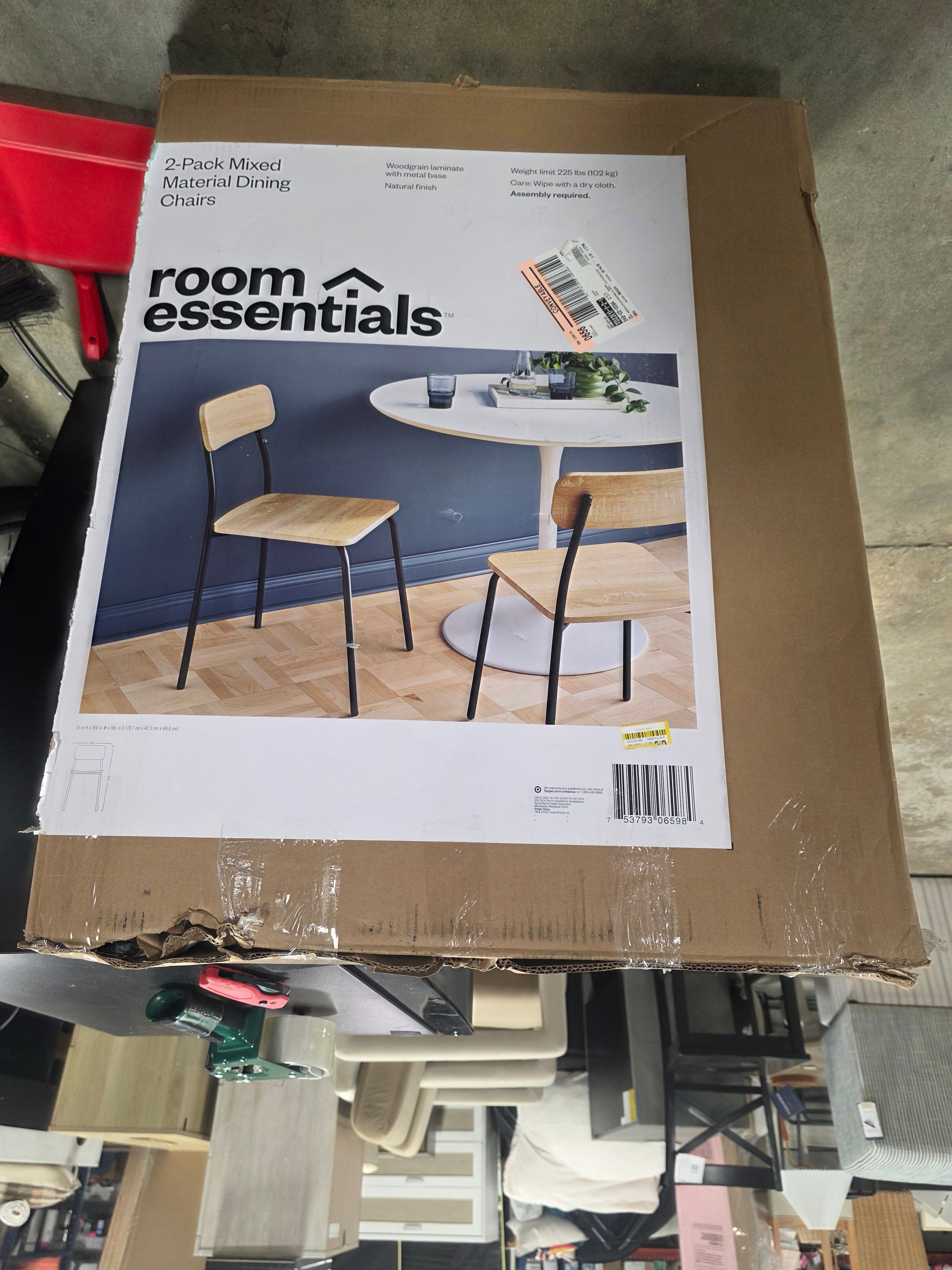 Set of 2 Wood with Metal Base Dining Chair Natural